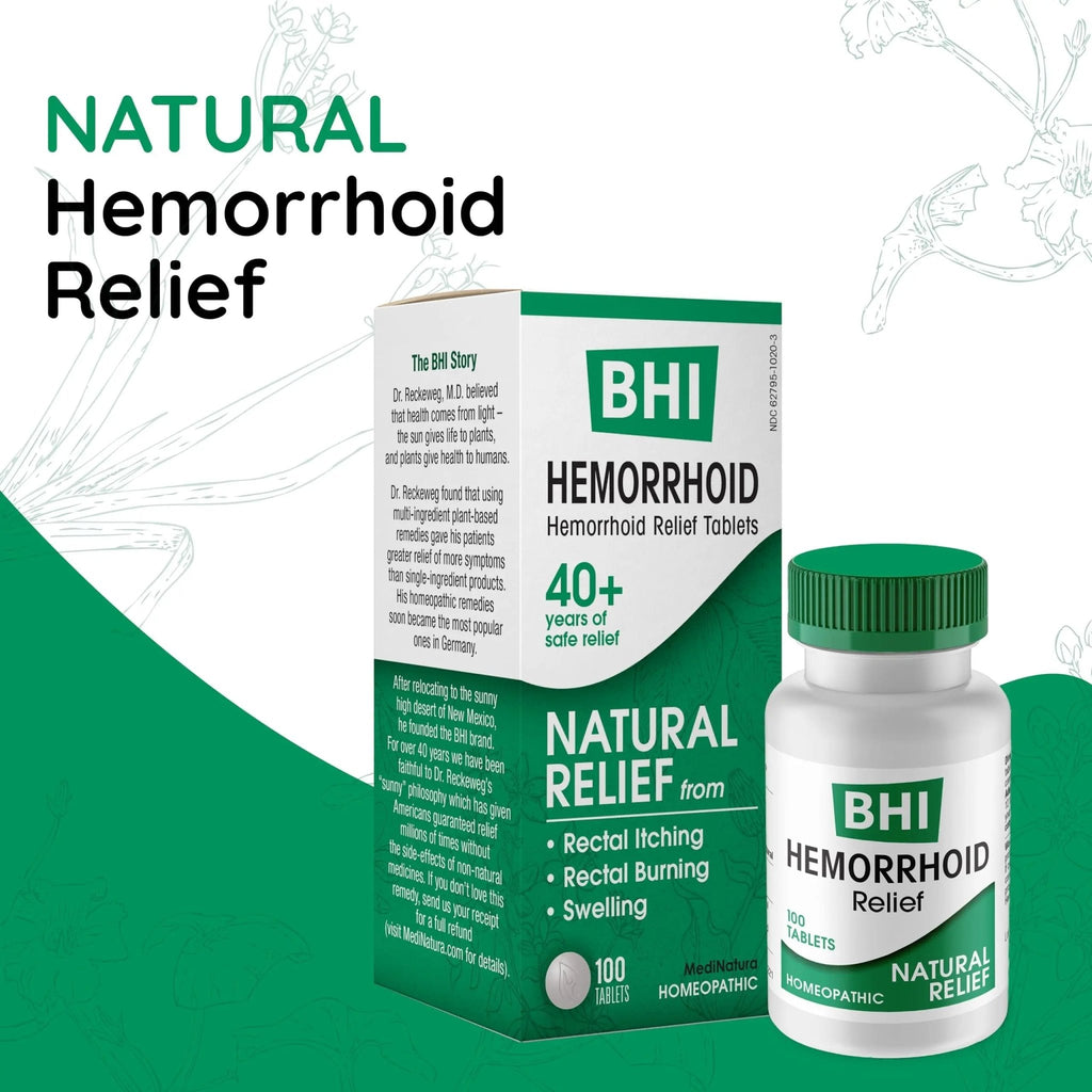 MediNatura BHI Hemorrhoid Relief - Natural Hemorrhoid Treatment for Relieving Rectal Itching - Daily Support - Chewable & Easy-to-Use Tablets - Plant-Based - 100 Count - TrustMedUSA