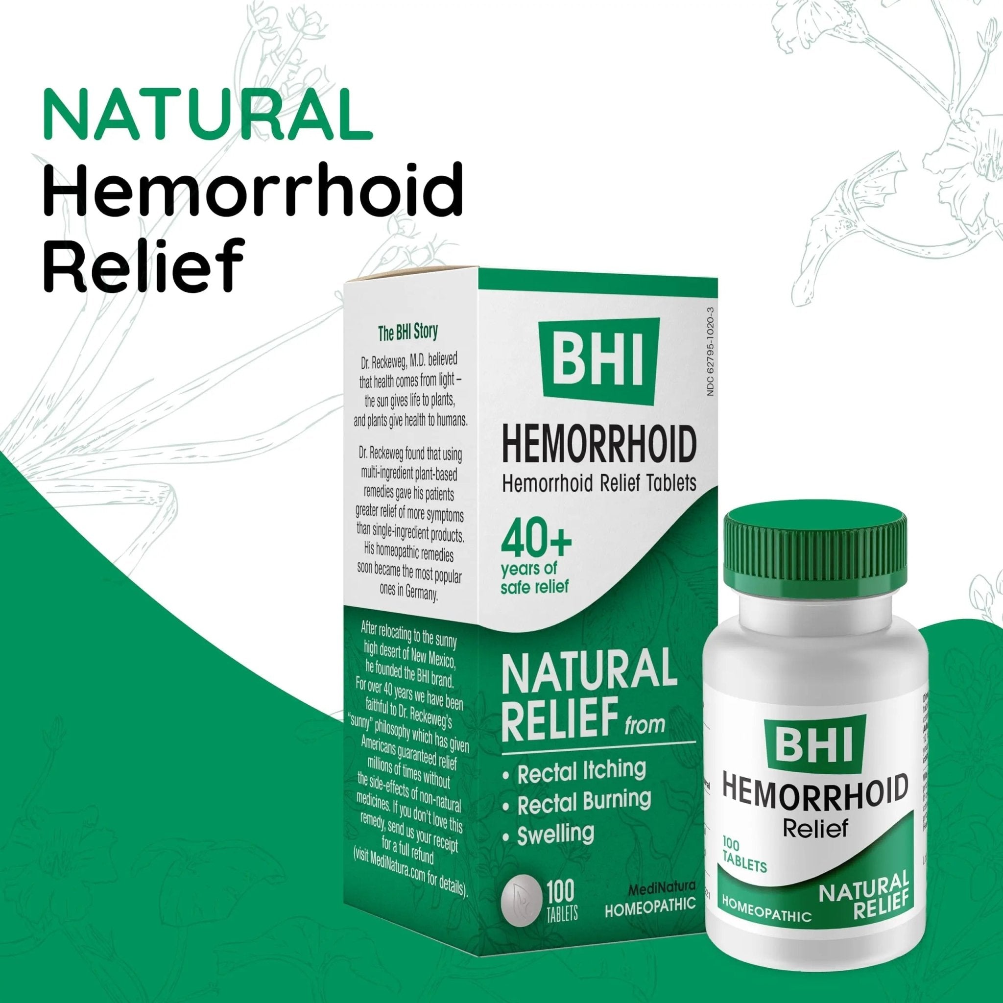 MediNatura BHI Hemorrhoid Relief - Natural Hemorrhoid Treatment for Relieving Rectal Itching - Daily Support - Chewable & Easy-to-Use Tablets - Plant-Based - 100 Count - TrustMedUSA