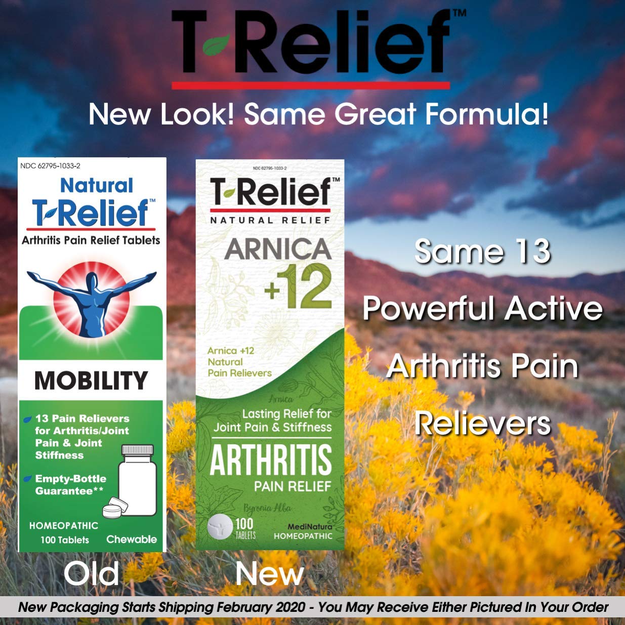 MediNatura T-Relief Extra Strength Arthritis Pain Reliever Arnica +12 Natural Medicines for Joint Soreness Stiffness Aches, Quick Dissolving Pain Relief for Women & Men - 100 Tablets (Pack of 3) - TrustMedUSA