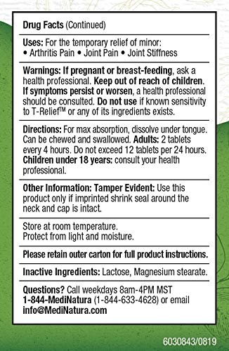 MediNatura T-Relief Extra Strength Arthritis Pain Reliever Arnica +12 Natural Medicines for Joint Soreness Stiffness Aches, Quick Dissolving Pain Relief for Women & Men - 100 Tablets (Pack of 3) - TrustMedUSA