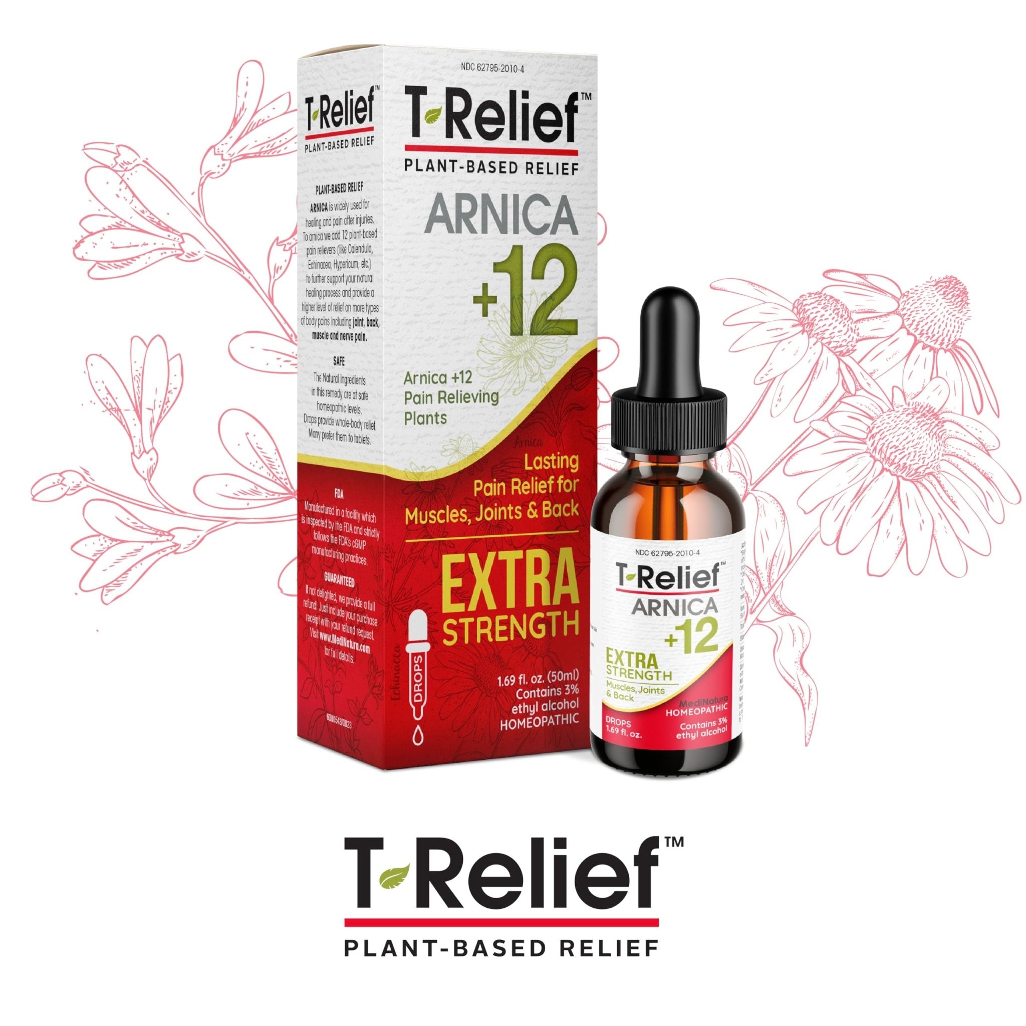 MediNatura T-Relief Extra Strength Oral Drops Arnica +12 Fast-Acting Natural Relieving Actives for Back Neck Joint Muscle Hand & Foot Aches Pains & Soreness - 1.69 oz - TrustMedUSA