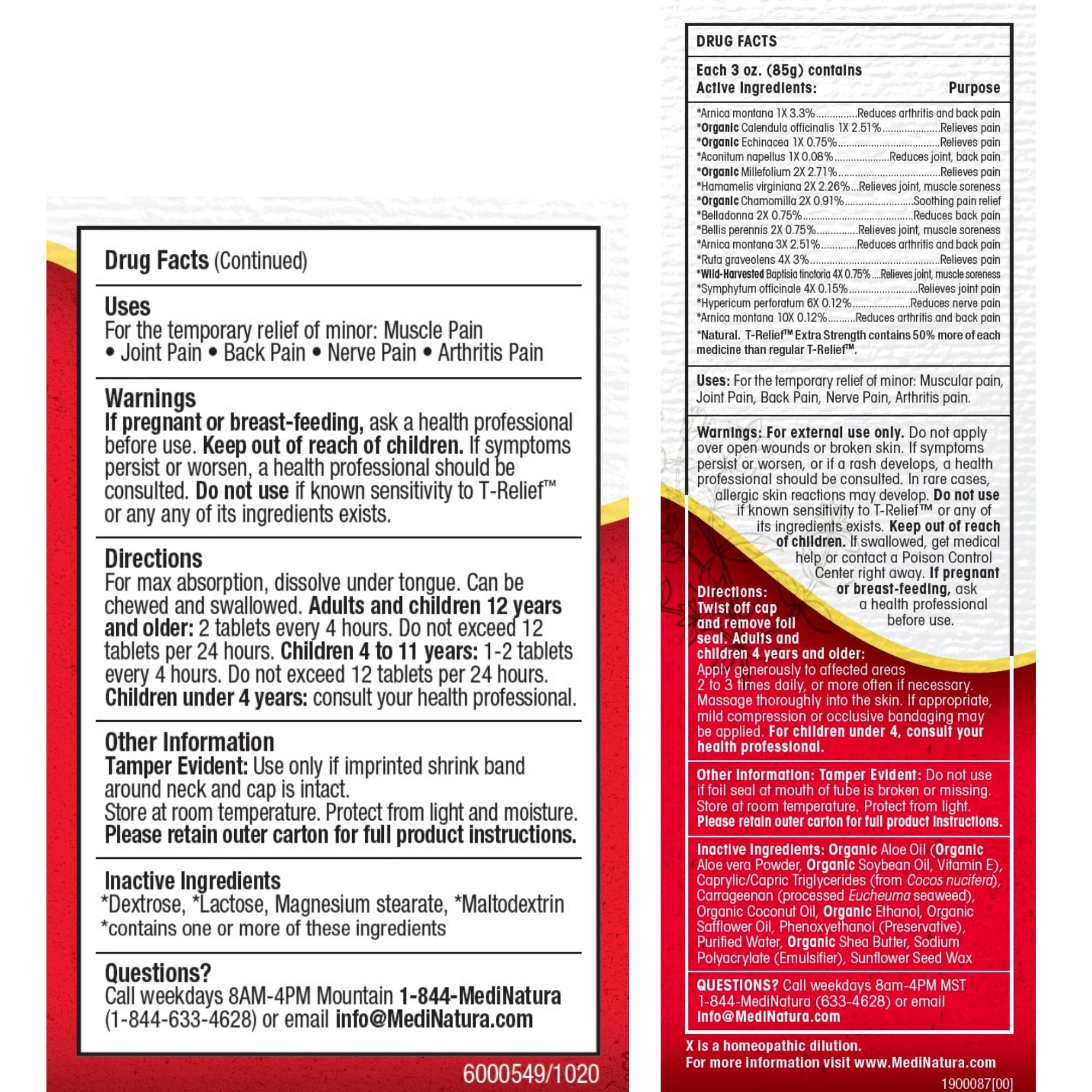 MediNatura T-Relief Extra Strength Pain Relief Arnica +12 Plant-Based Pain Relievers 100ct Tablets T-Relief Extra Strength Pain Relief 3oz Cream Bundle - TrustMedUSA