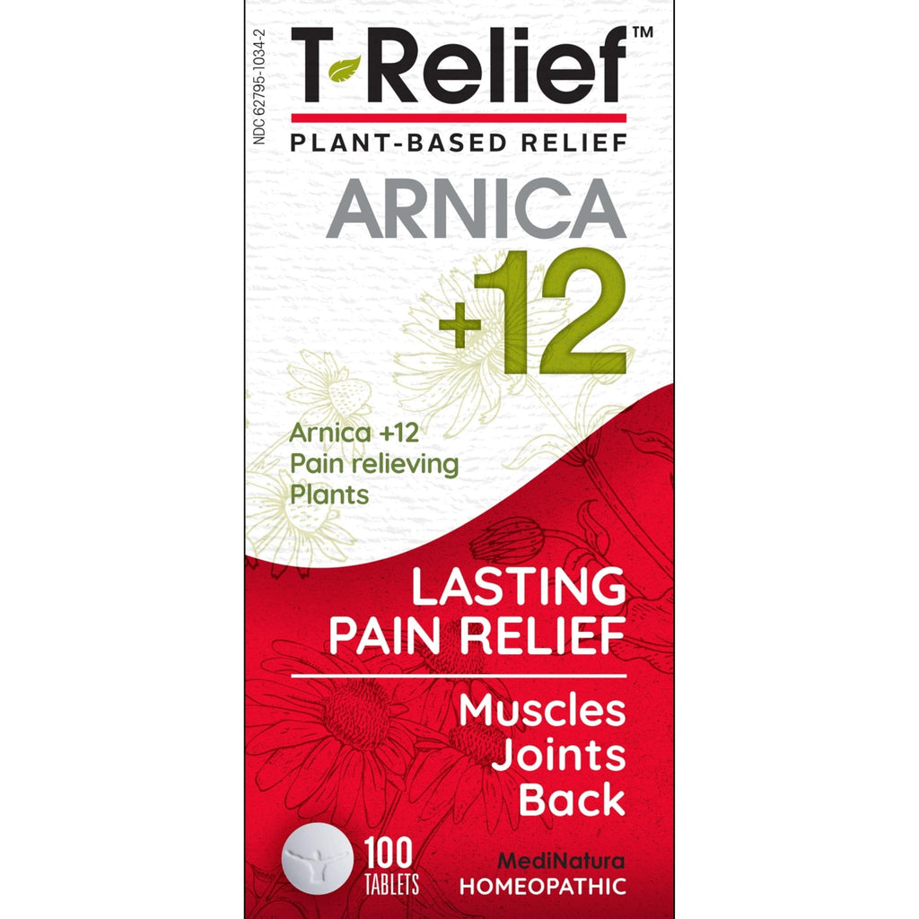 MediNatura T-Relief Pain - Arnica Medication for Naturally Soothing Body Aches - Supports Muscle, Joint & Back Relief - Chewable Tablets - Plant-Based Tablets - Non-Addictive - 100 Count - 2 Pack - TrustMedUSA