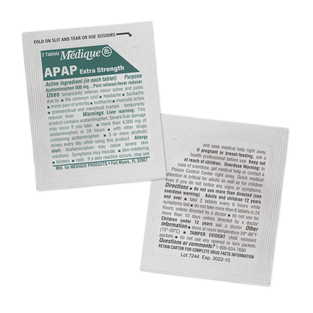 Medique @ Home 70433 Extra Strength APAP Tablets, Non-Aspirin, 50 Packets (2 Tablets per Packet) Total-100 Count - TrustMedUSA