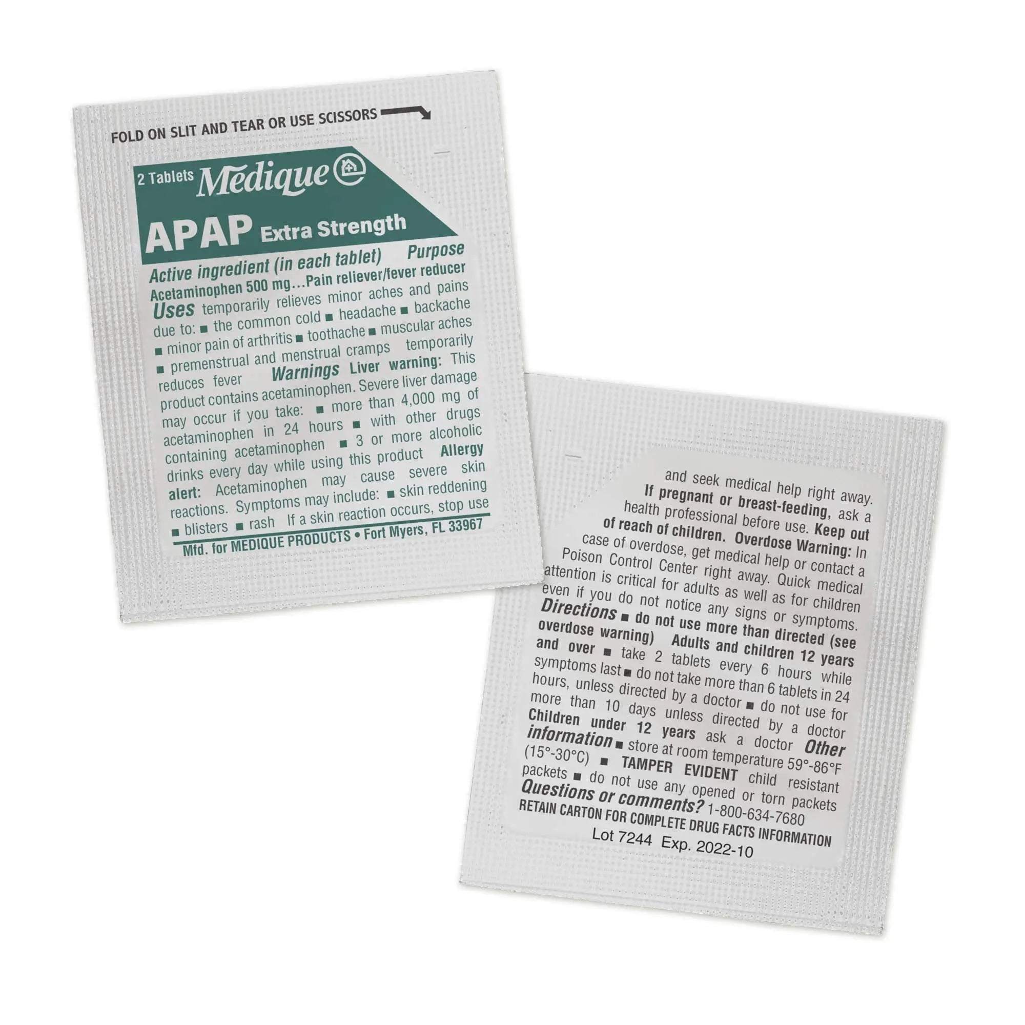Medique @ Home 70433 Extra Strength APAP Tablets, Non-Aspirin, 50 Packets (2 Tablets per Packet) Total-100 Count - TrustMedUSA