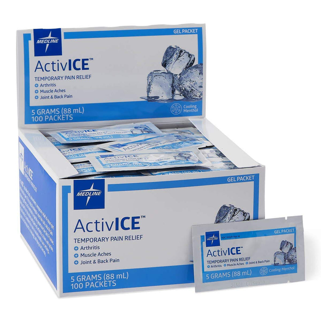 Medline ActivICE Topical Pain Reliever Gel, Great for Arthritis, Muscle Aches and Back Injuries, 5 grams - 100 Packs - TrustMedUSA
