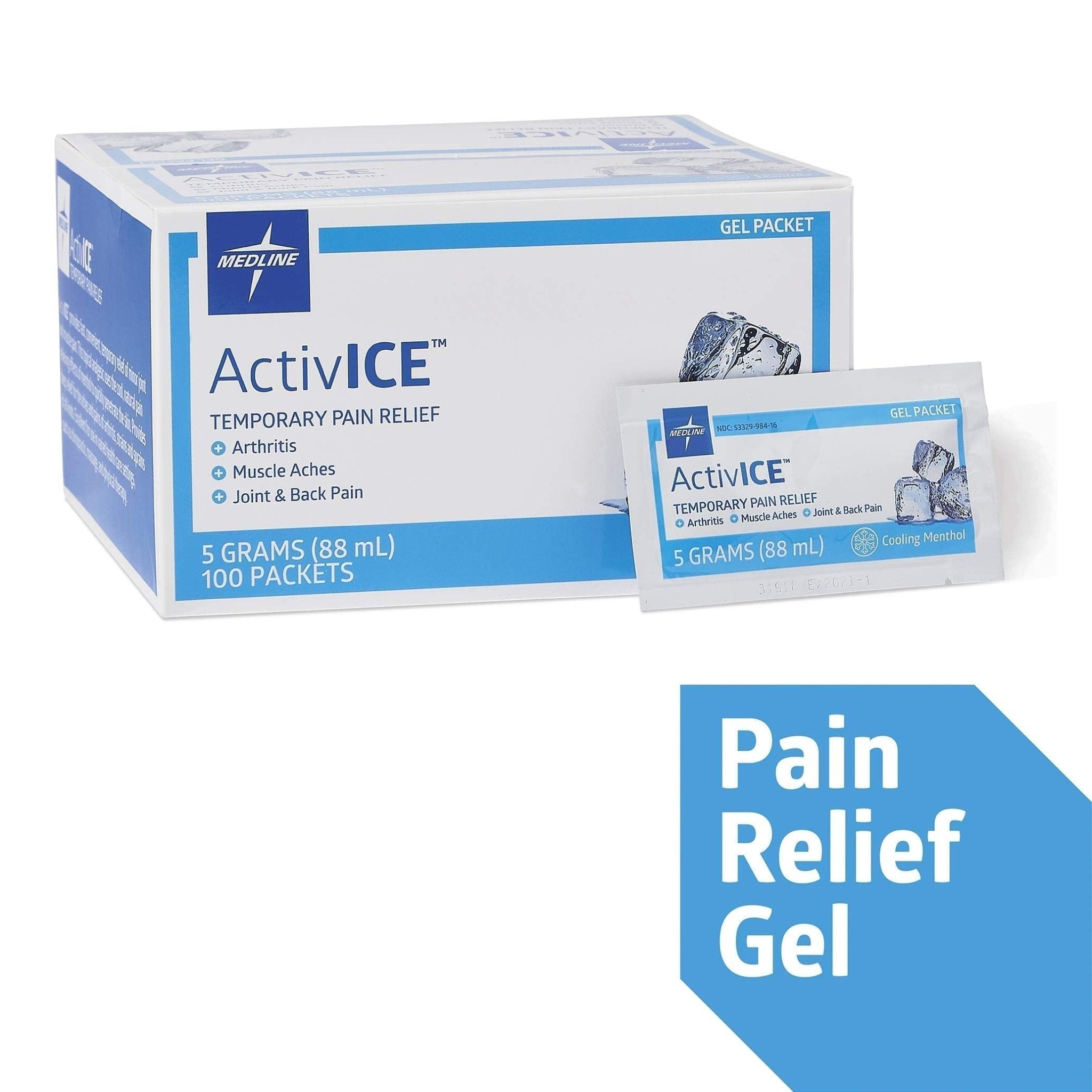 Medline ActivICE Topical Pain Reliever Gel, Great for Arthritis, Muscle Aches and Back Injuries, 5 grams - 100 Packs - TrustMedUSA