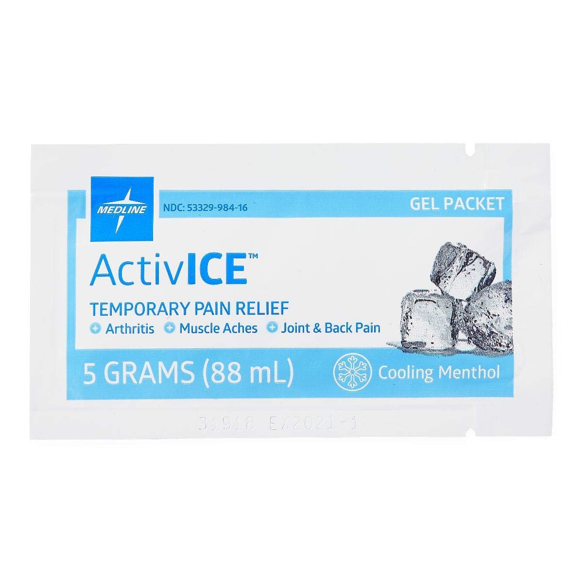 Medline ActivICE Topical Pain Reliever Gel, Great for Arthritis, Muscle Aches and Back Injuries, 5 grams - 100 Packs - TrustMedUSA