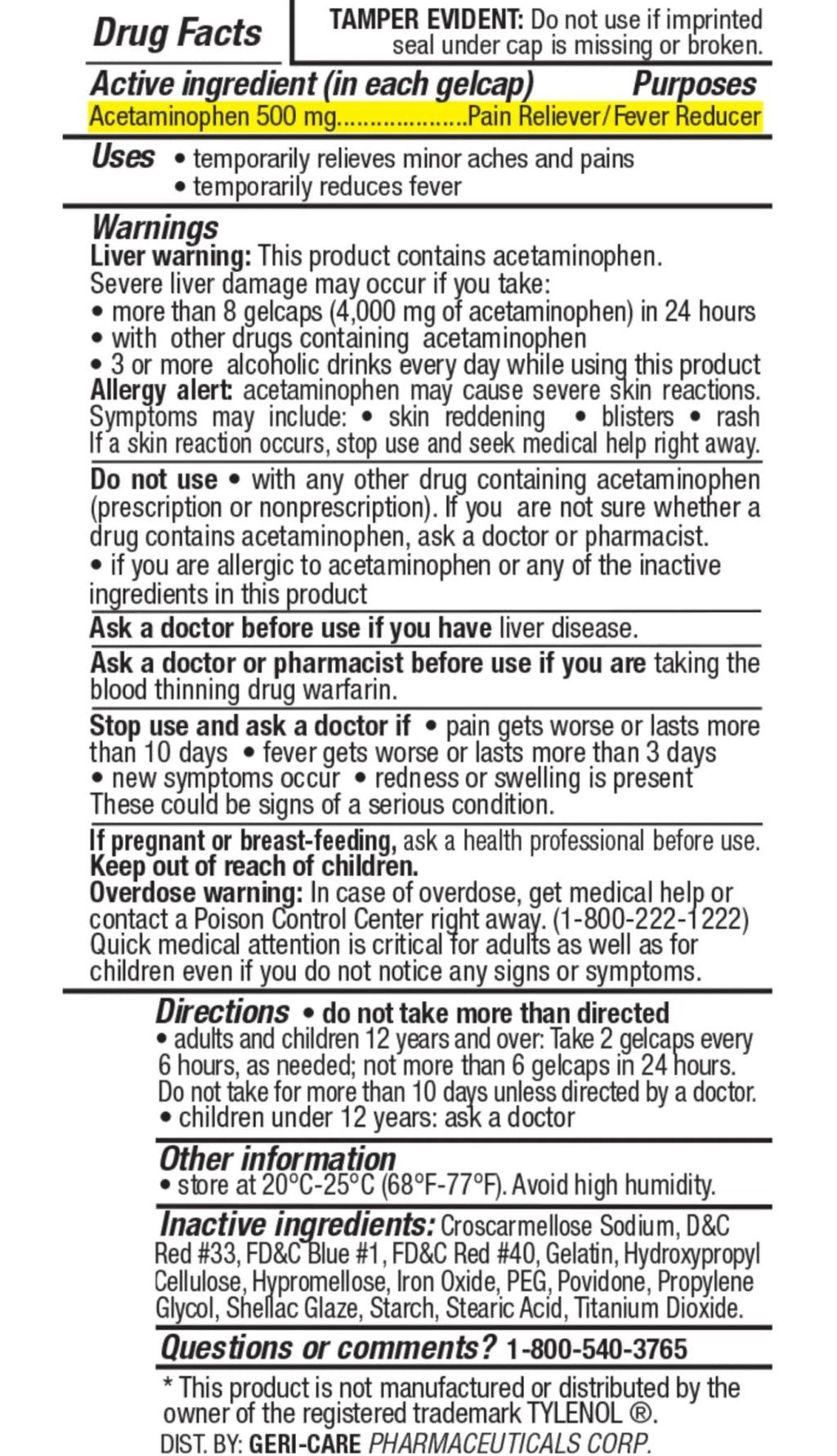 MedRite Acetaminophen 500mg Extra Strength - 100 Rapid Release Gelcaps - Over-The-Counter Medication - TrustMedUSA