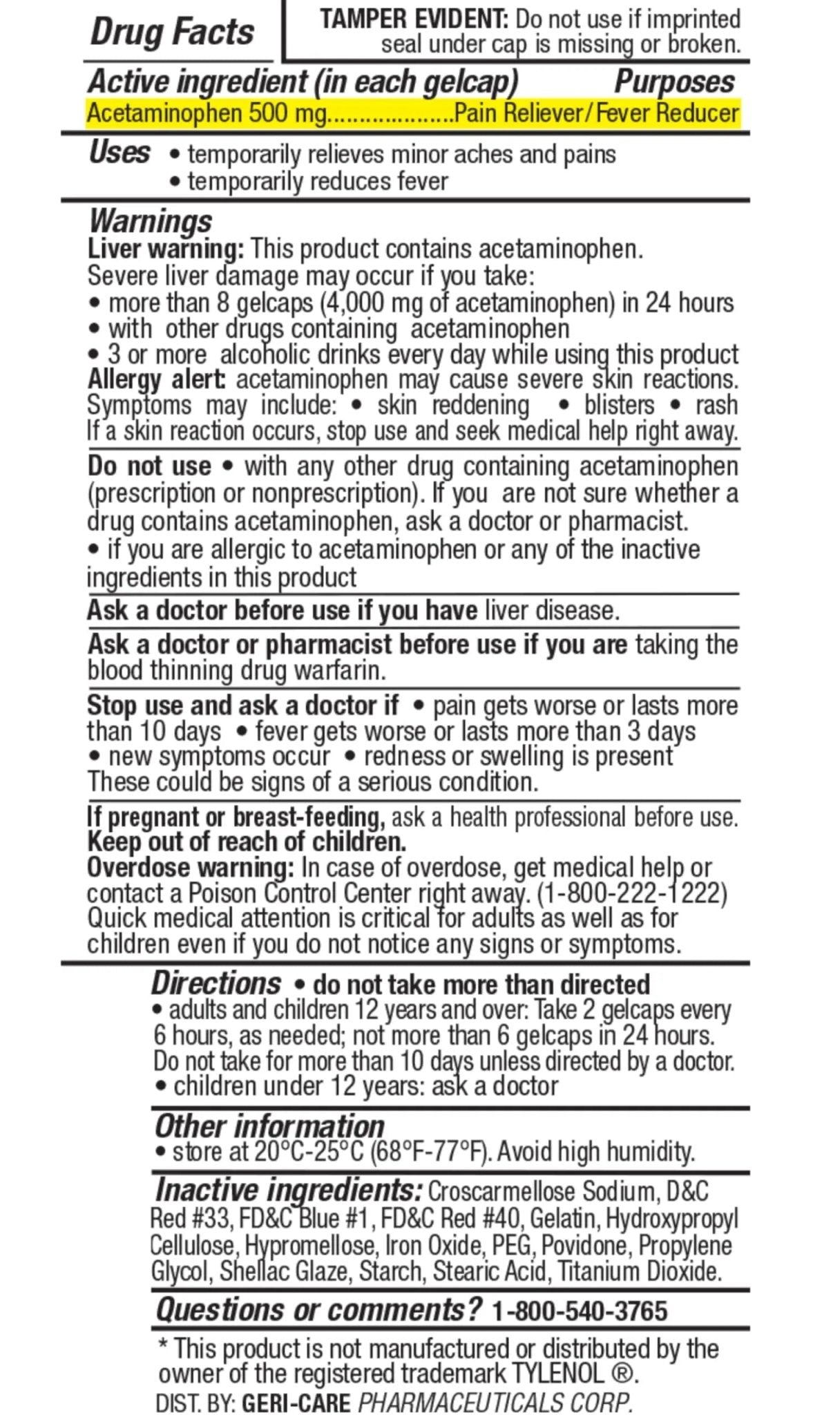MedRite Acetaminophen 500mg Extra Strength - 100 Rapid Release Gelcaps - Over-The-Counter Medication - TrustMedUSA