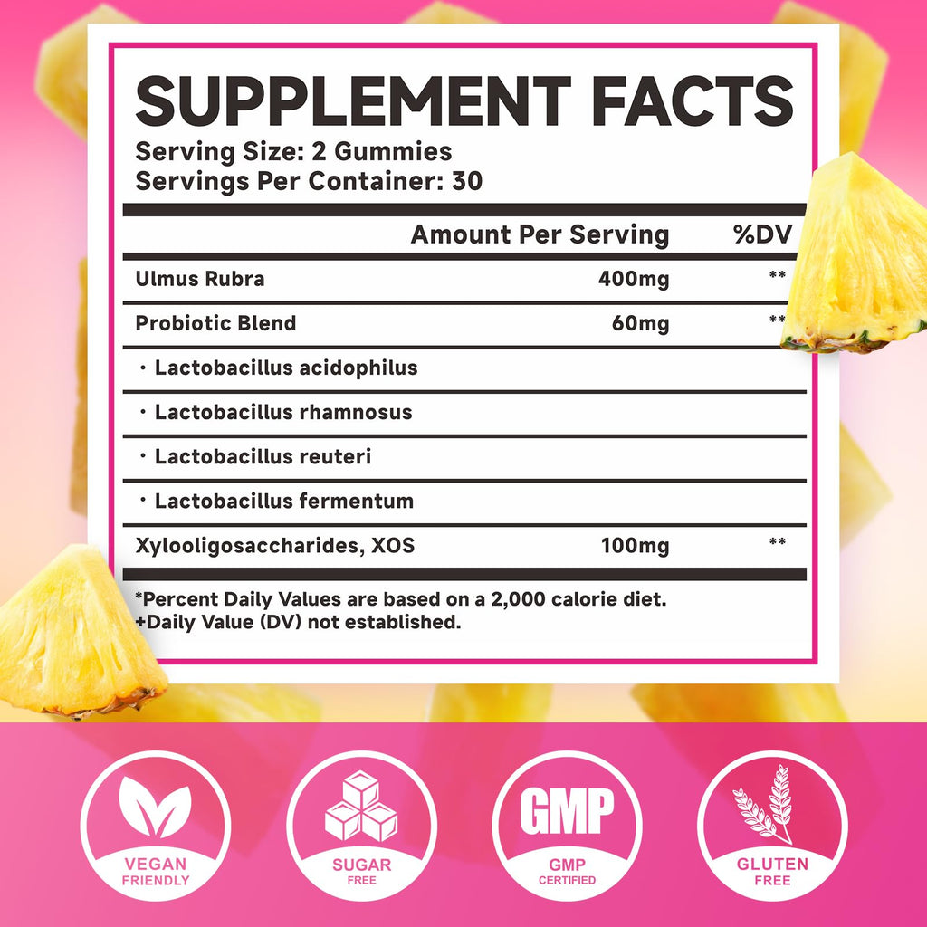 MEENCCD Her Juicy Feminine Probiotics Gummies with Slippery Elm & Lactobacillus Blend, Supports pH Balance & Immune Function, Promotes Vaginal Wellness, Pineapple Flavor, 60 Count - TrustMedUSA