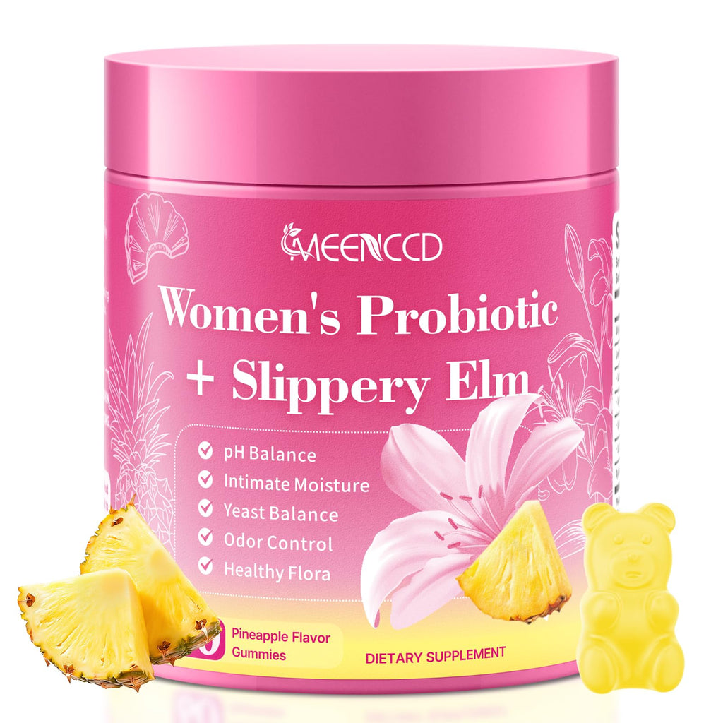 MEENCCD Her Juicy Feminine Probiotics Gummies with Slippery Elm & Lactobacillus Blend, Supports pH Balance & Immune Function, Promotes Vaginal Wellness, Pineapple Flavor, 60 Count - TrustMedUSA