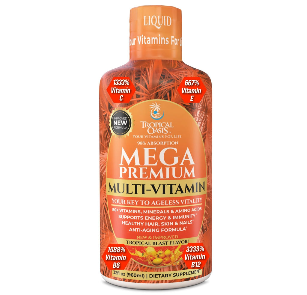 Mega Premium Liquid Multivitamin | Natural Immune Support Vitamin w/ 1333% Vitamin C, 200% D3, Zinc + 20 Vitamins, 70 Minerals, & 21 Amino Acids | Sugar Free | Orange Flavor | 98% Absorption | 32 Serv - TrustMedUSA