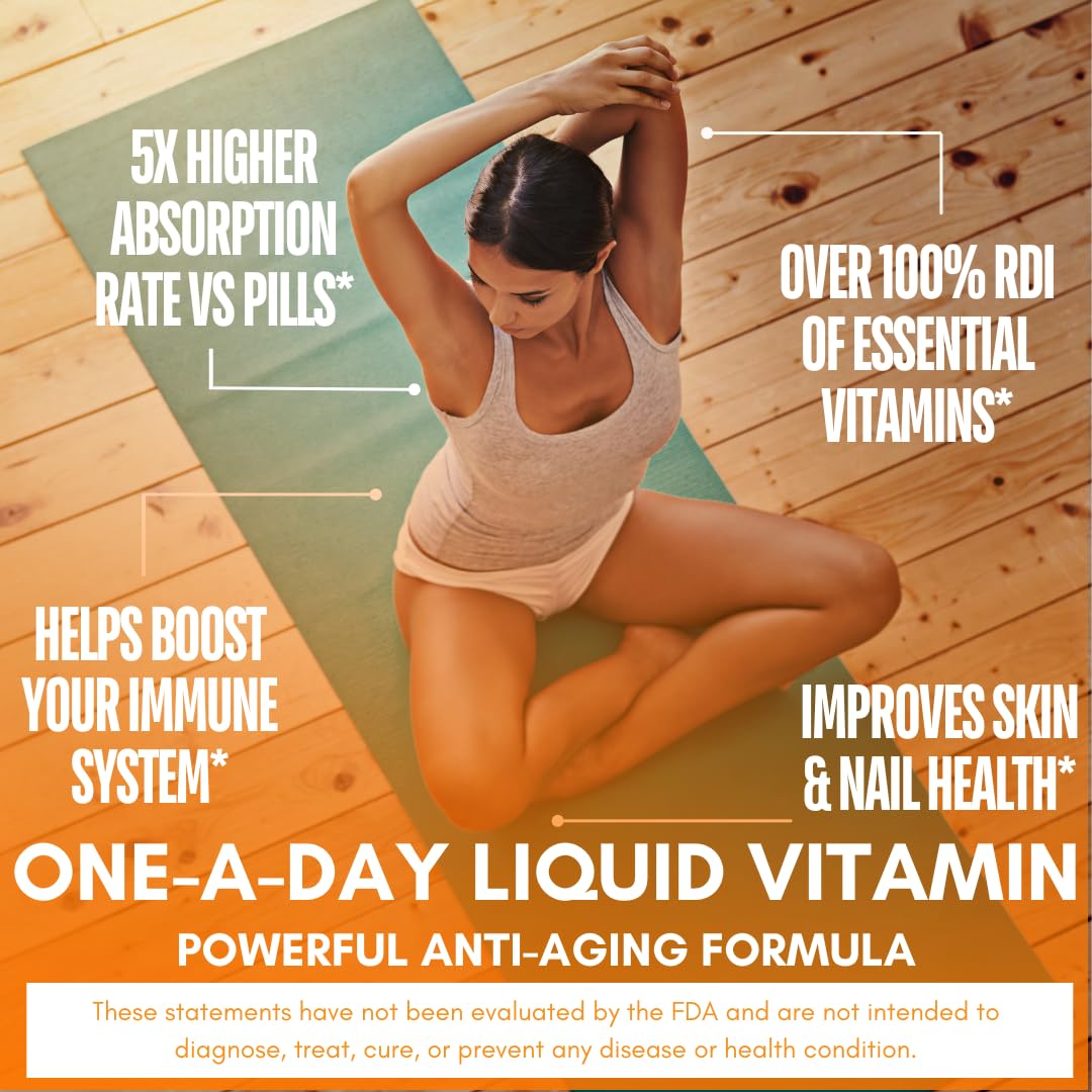 Mega Premium Liquid Multivitamin | Natural Immune Support Vitamin w/ 1333% Vitamin C, 200% D3, Zinc + 20 Vitamins, 70 Minerals, & 21 Amino Acids | Sugar Free | Orange Flavor | 98% Absorption | 32 Serv - TrustMedUSA