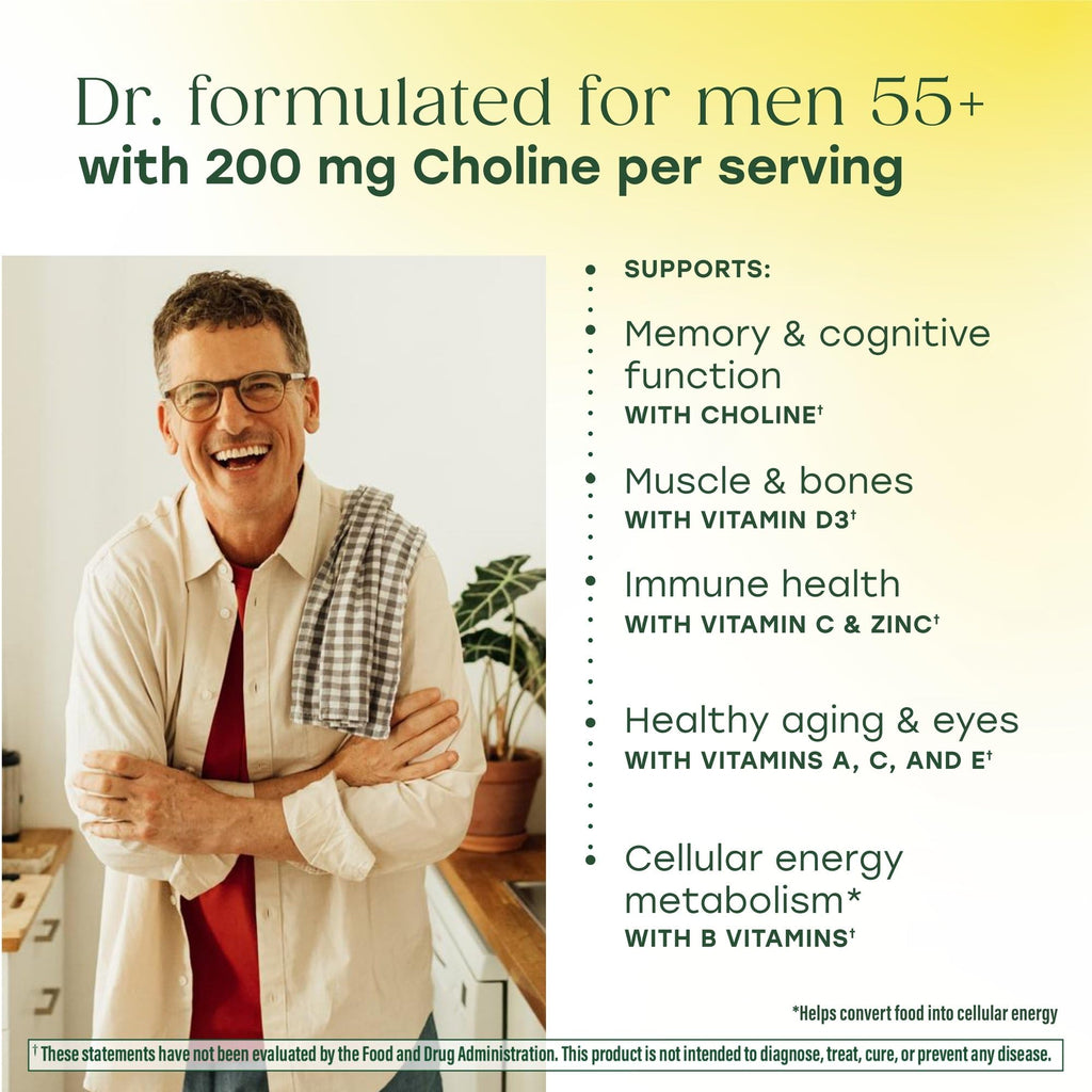 MegaFood Advanced Multivitamin for Men 55+, Mens Multivitamins 50 Plus, Methylated B12, Methyl folate, Choline, Vitamin D, Brain & Muscle Health, Immune Support, Vegetarian - 120 Tablets (60 Servings) - TrustMedUSA