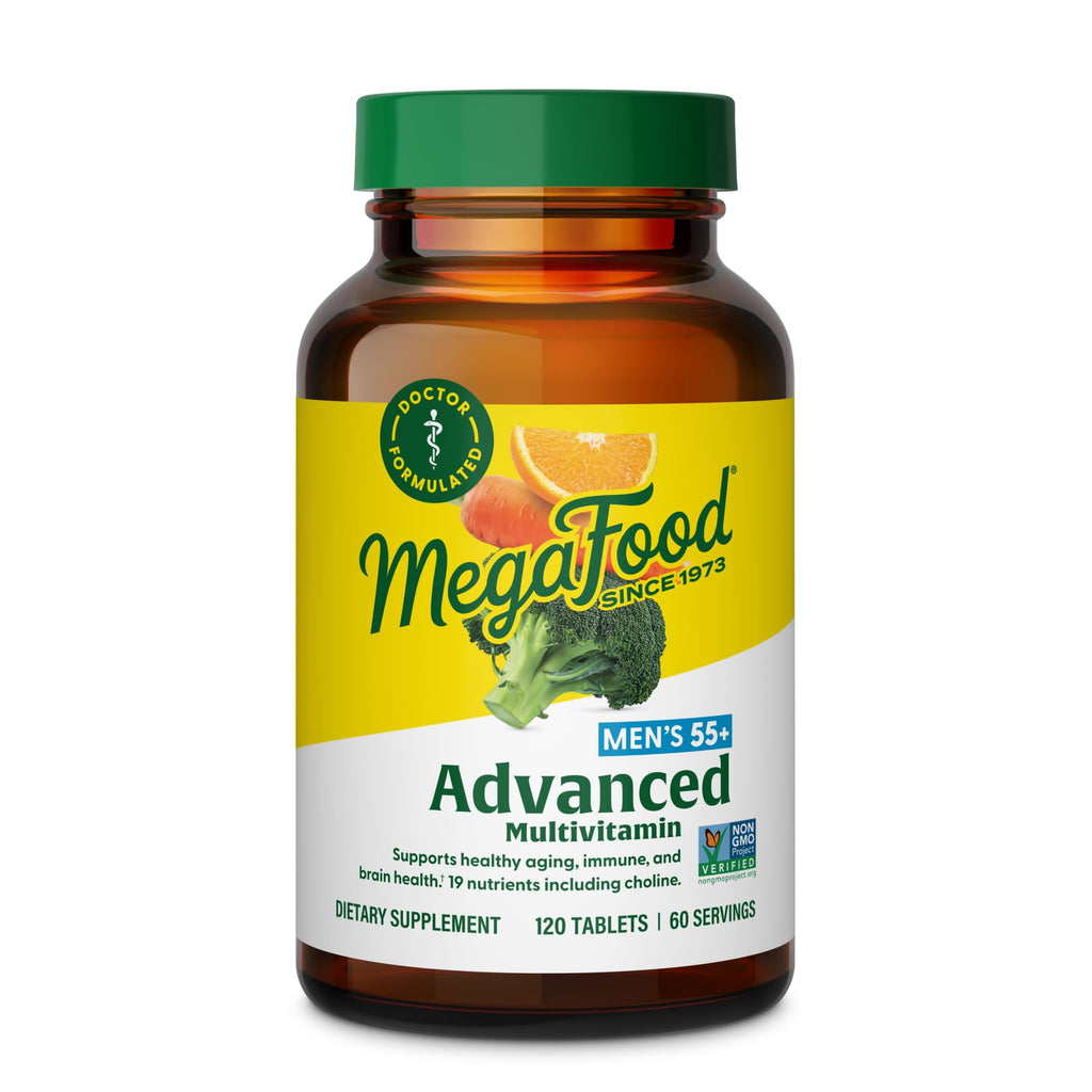 MegaFood Advanced Multivitamin for Men 55+, Mens Multivitamins 50 Plus, Methylated B12, Methyl folate, Choline, Vitamin D, Brain & Muscle Health, Immune Support, Vegetarian - 120 Tablets (60 Servings) - TrustMedUSA