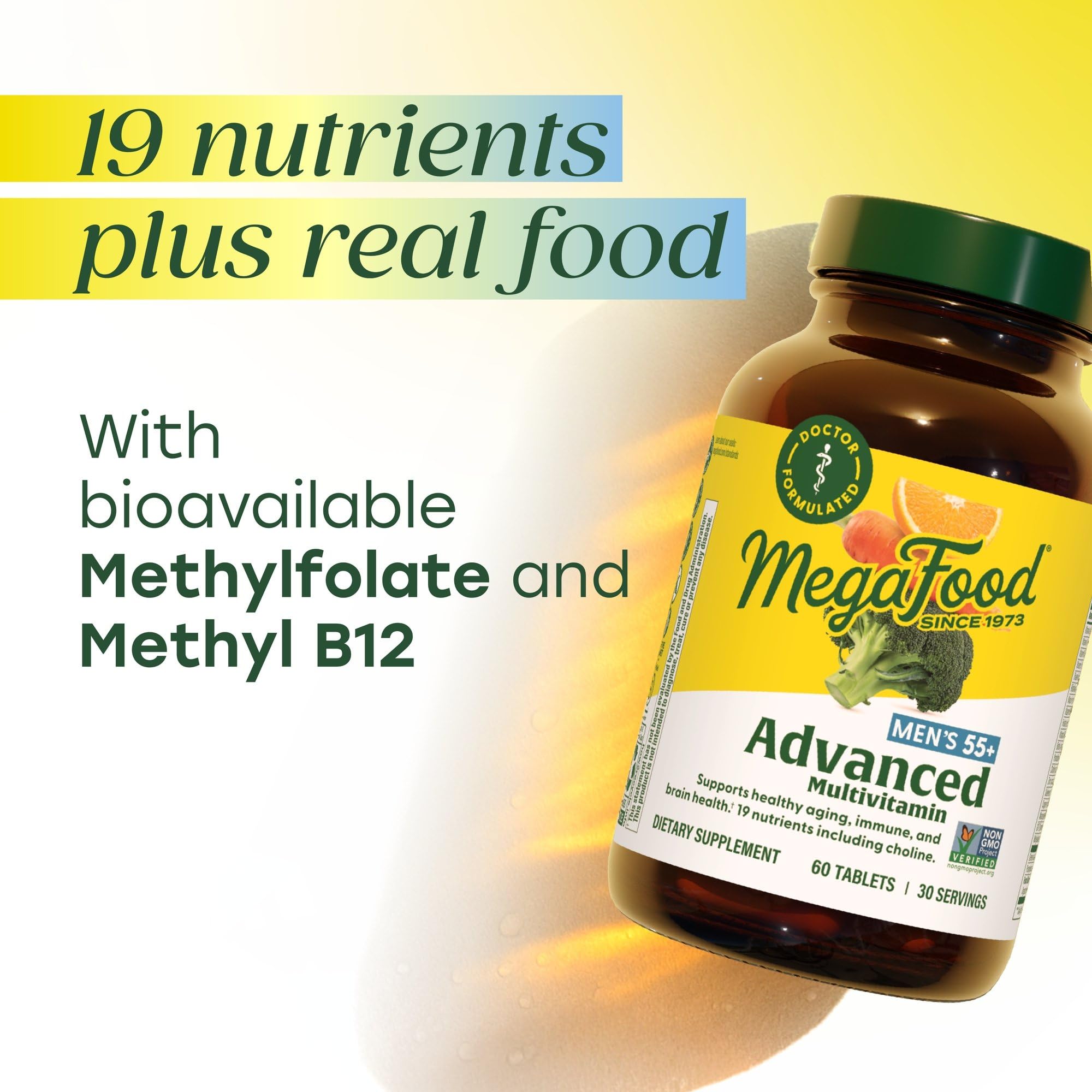 MegaFood Advanced Multivitamin for Men 55+, Mens Multivitamins 50 Plus, Methylated B12, Methyl folate, Choline, Vitamin D, Brain & Muscle Health, Immune Support, Vegetarian - 120 Tablets (60 Servings) - TrustMedUSA