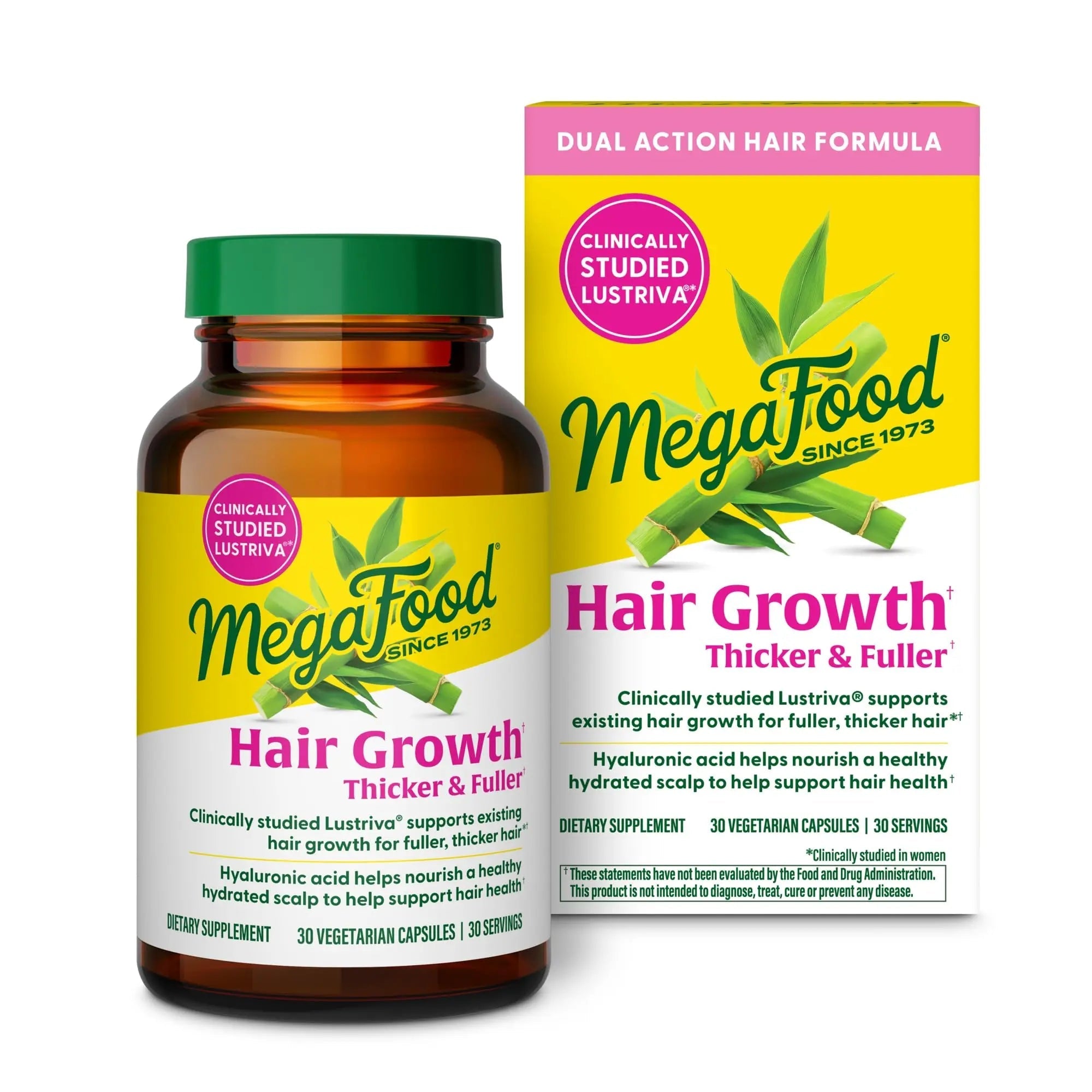 MegaFood Hair Growth – Clinically Studied Lustriva & Hyaluronic Acid - Biotin 10000mcg, Thicker & Fuller Existing Hair Growth Vitamins - 30 Vegetarian Capsules, 30 Servings - TrustMedUSA