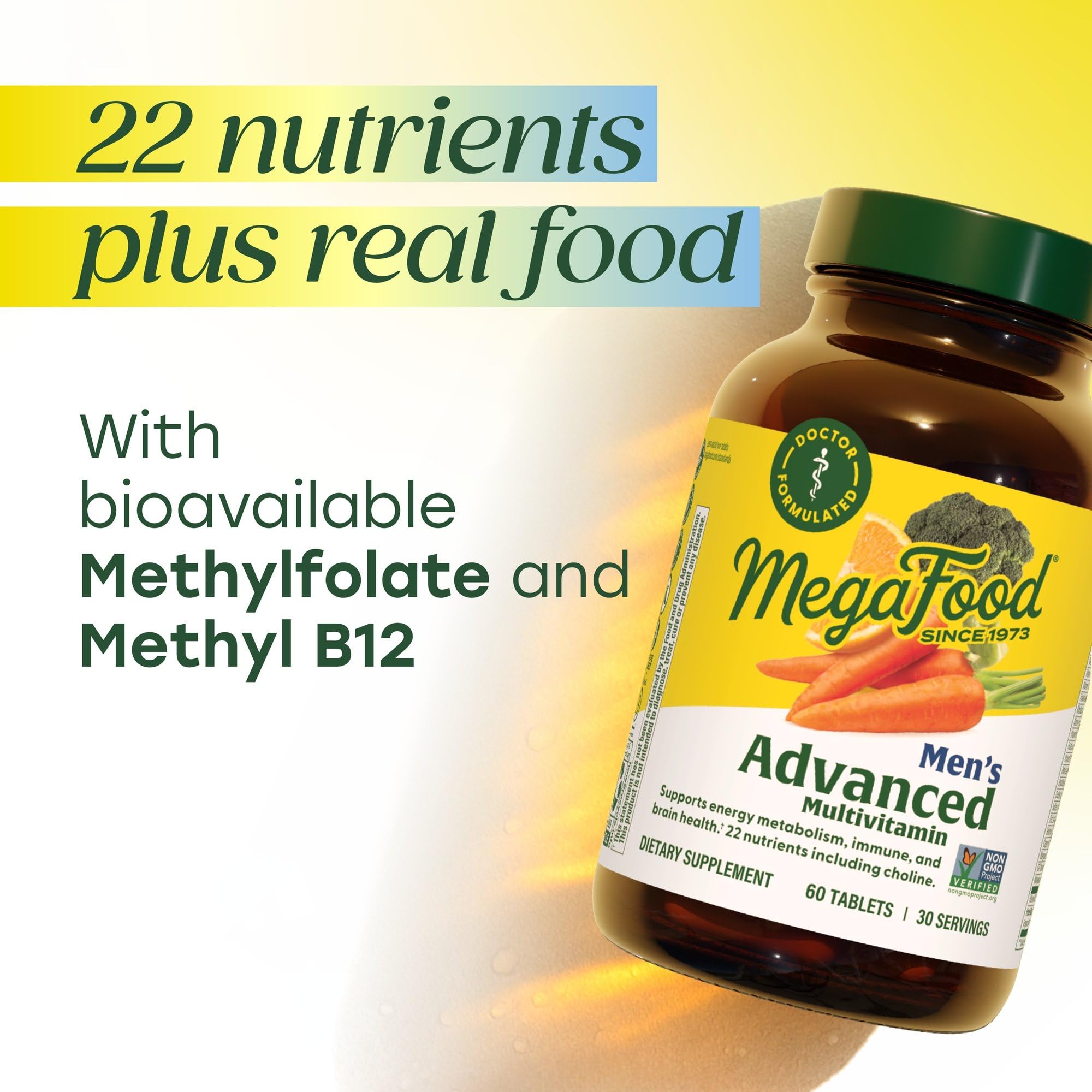 MegaFood Men's Advanced Multivitamin for Men - Doctor -Formulated - Choline, Vitamin B12, Vitamin D, Vitamin C & Zinc - Brain Health & Immune Support - Non-GMO - Vegetarian - 120 Tabs (60 Servings) - TrustMedUSA