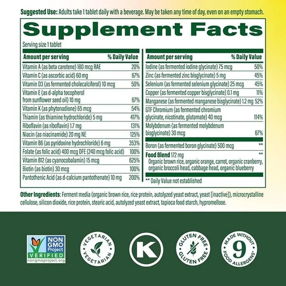 MegaFood One Daily Iron Free Multivitamin - Multivitamin for Women and Men - with Real Food - Immune Support Supplement - Bone Health - Energy Metabolism - Vegetarian; Non-GMO; No Iron - 60 Tablets - TrustMedUSA