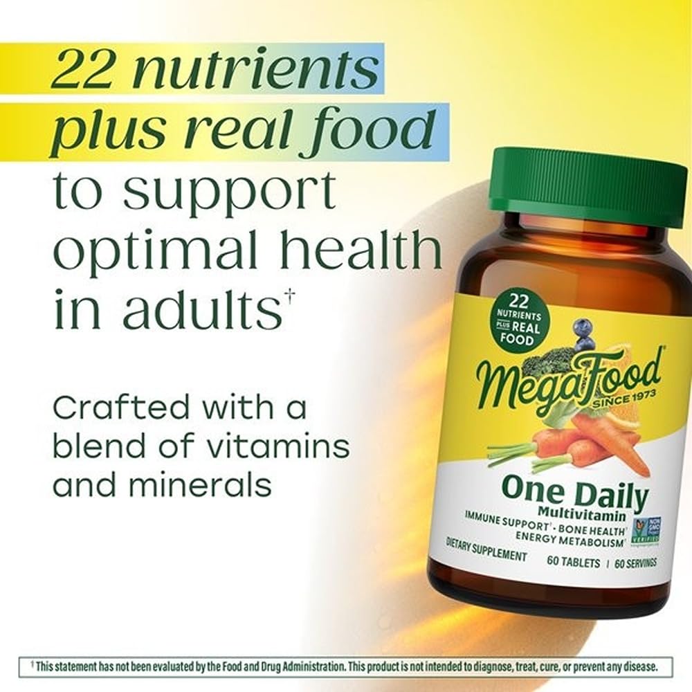 MegaFood One Daily Multivitamin for Women and Men, Immune Support Supplement with Real Food, Vitamin C & Vitamin B, Bone Health, Cellular Energy Metabolism, Vegetarian, Non-GMO, 90 Tablets - TrustMedUSA