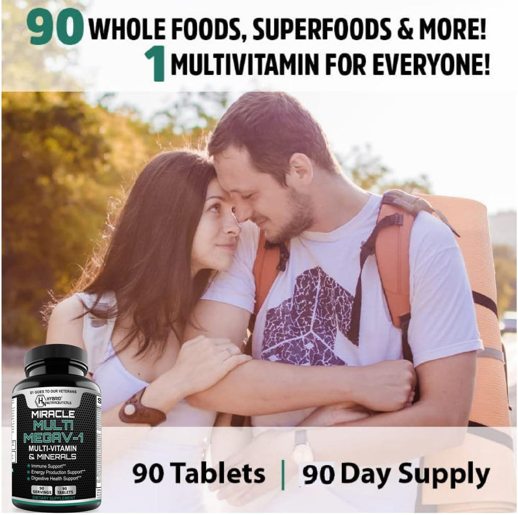 MEGAV-1 Multi-Vitamin, Superfood & Minerals - Daily Multivitamin with Probiotics, Digestive Enzyme, Mushroom Complex for Heart Health, Immune Support, Energy & Stamina - 90 Tablets - TrustMedUSA