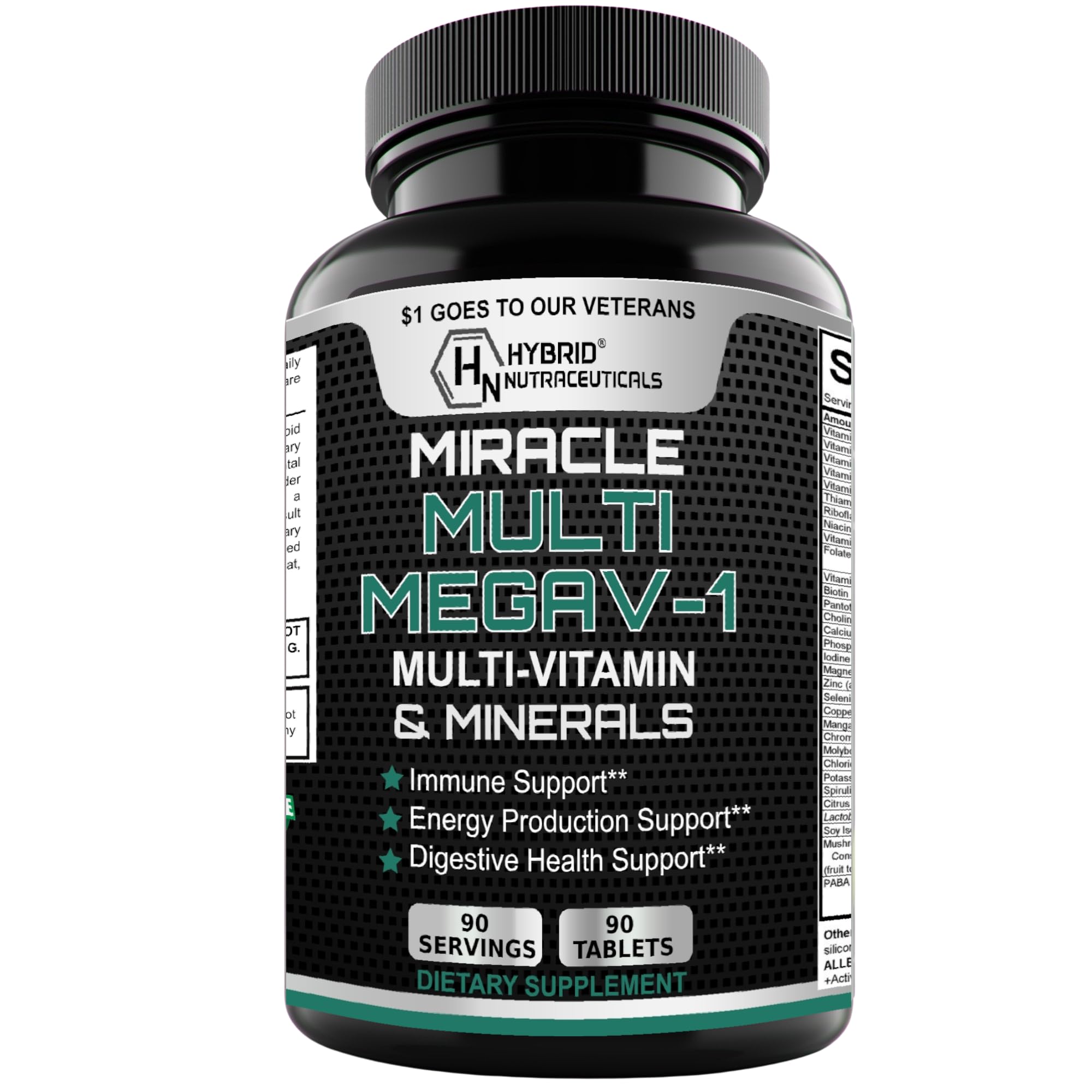 MEGAV-1 Multi-Vitamin, Superfood & Minerals - Daily Multivitamin with Probiotics, Digestive Enzyme, Mushroom Complex for Heart Health, Immune Support, Energy & Stamina - 90 Tablets - TrustMedUSA