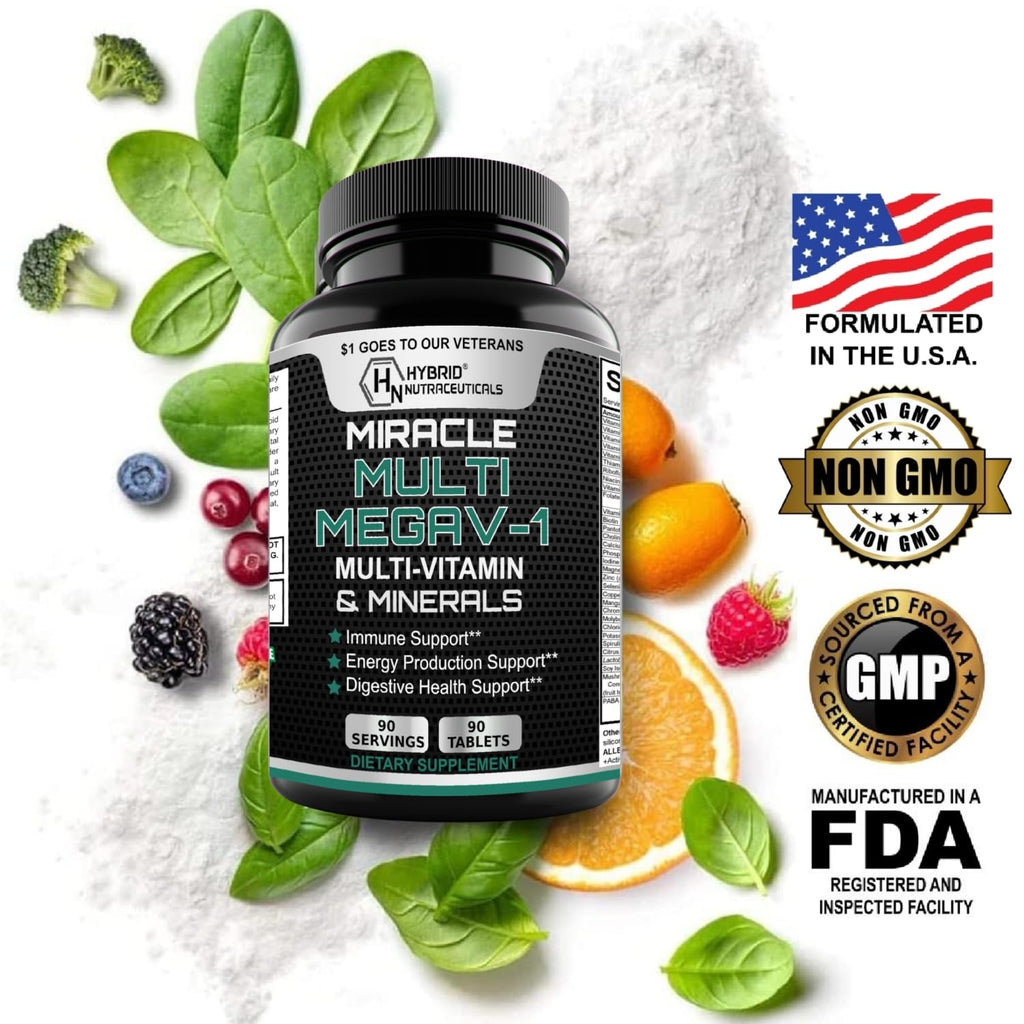 MEGAV-1 Multi-Vitamin, Superfood & Minerals - Daily Multivitamin with Probiotics, Digestive Enzyme, Mushroom Complex for Heart Health, Immune Support, Energy & Stamina - 90 Tablets - TrustMedUSA