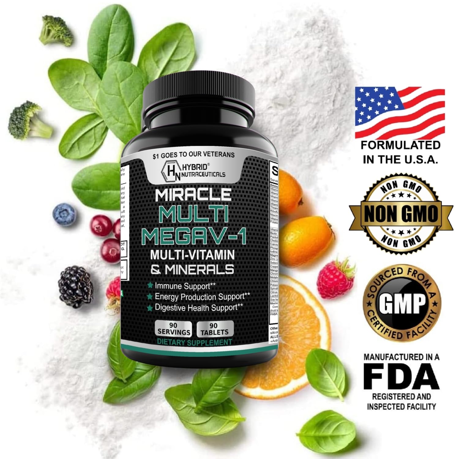 MEGAV-1 Multi-Vitamin, Superfood & Minerals - Daily Multivitamin with Probiotics, Digestive Enzyme, Mushroom Complex for Heart Health, Immune Support, Energy & Stamina - 90 Tablets - TrustMedUSA