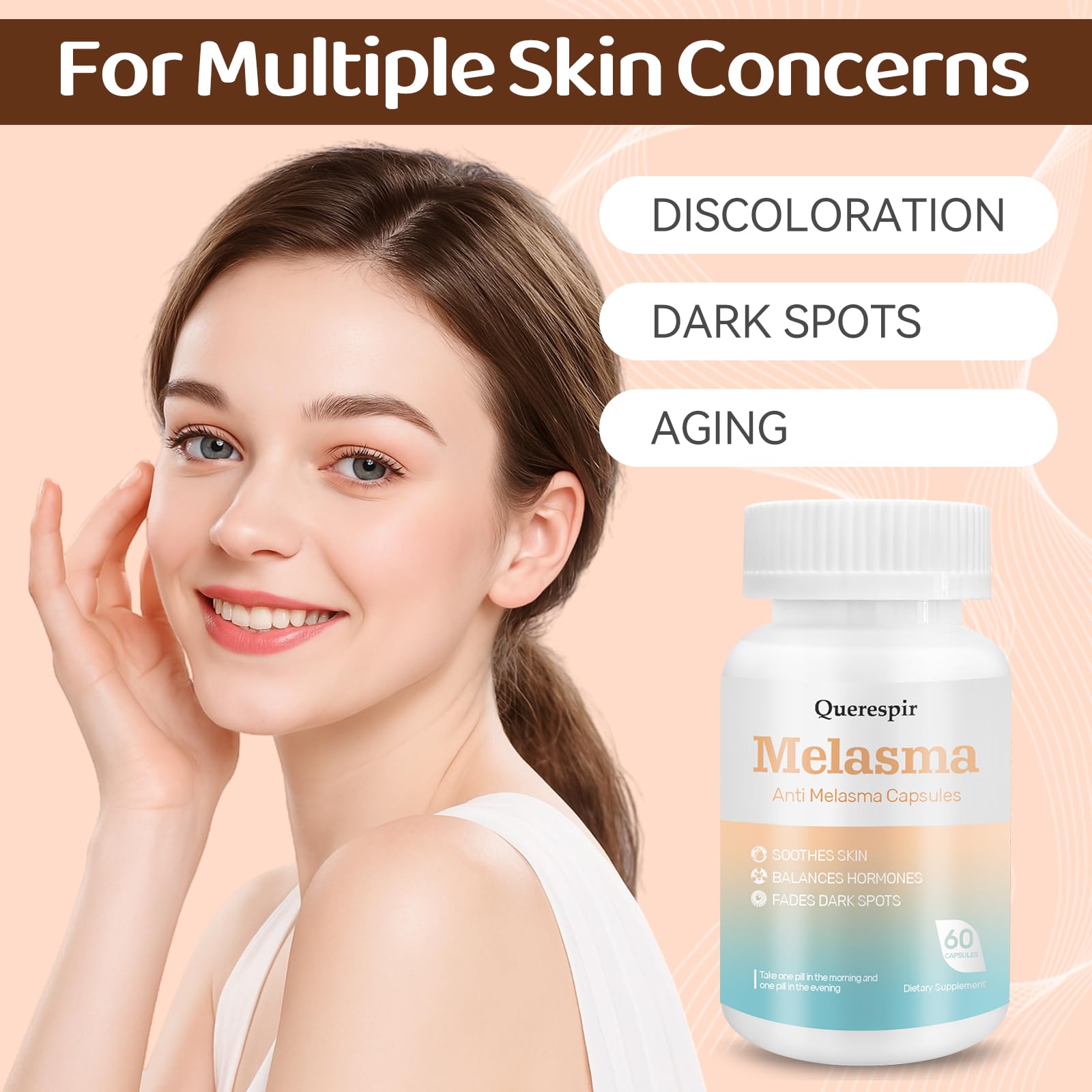 Melanina Anti-Melasma Capsule, Melasma Dark Spot Remover, Melanin Supplement, Spots Remover for Face & Body, Vitamin C & Turmeric Extract, Brightens & Even Skin Tone - 60 Capsules - TrustMedUSA