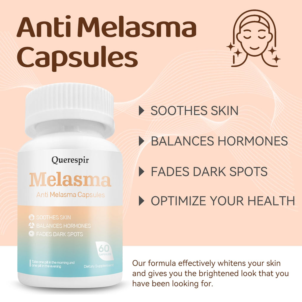 Melanina Anti-Melasma Capsule, Melasma Dark Spot Remover, Melanin Supplement, Spots Remover for Face & Body, Vitamin C & Turmeric Extract, Brightens & Even Skin Tone - 60 Capsules - TrustMedUSA