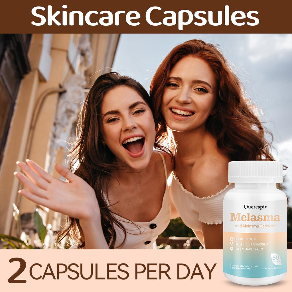 Melanina Anti-Melasma Capsule, Melasma Dark Spot Remover, Melanin Supplement, Spots Remover for Face & Body, Vitamin C & Turmeric Extract, Brightens & Even Skin Tone - 60 Capsules - TrustMedUSA