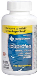 Member's Mark Ibuprofen Coated Tablets 200mg Pain Reliever Fever Reducer, 1 Bottle, 600 Tablets - TrustMedUSA