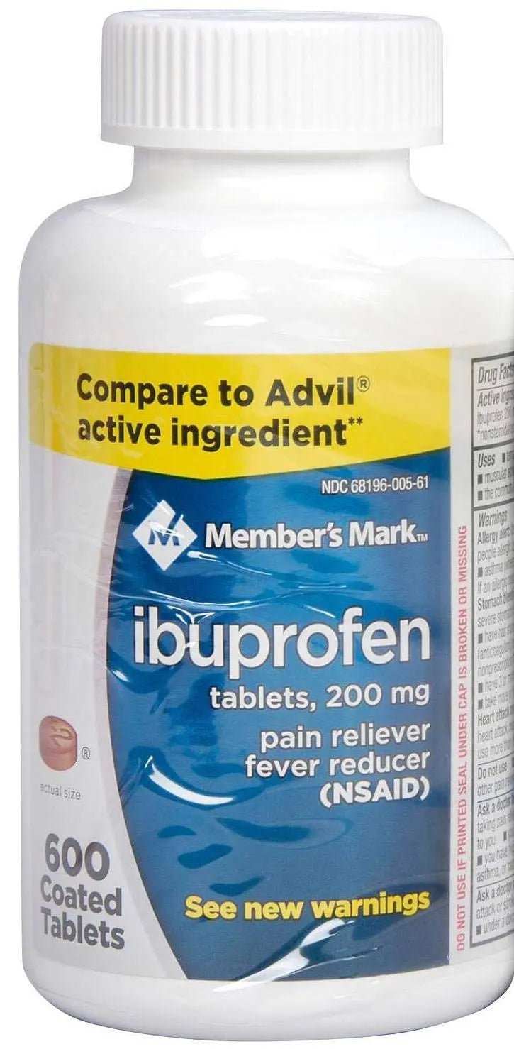 Member's Mark Ibuprofen Coated Tablets 200mg Pain Reliever Fever Reducer, 1 Bottle, 600 Tablets - TrustMedUSA