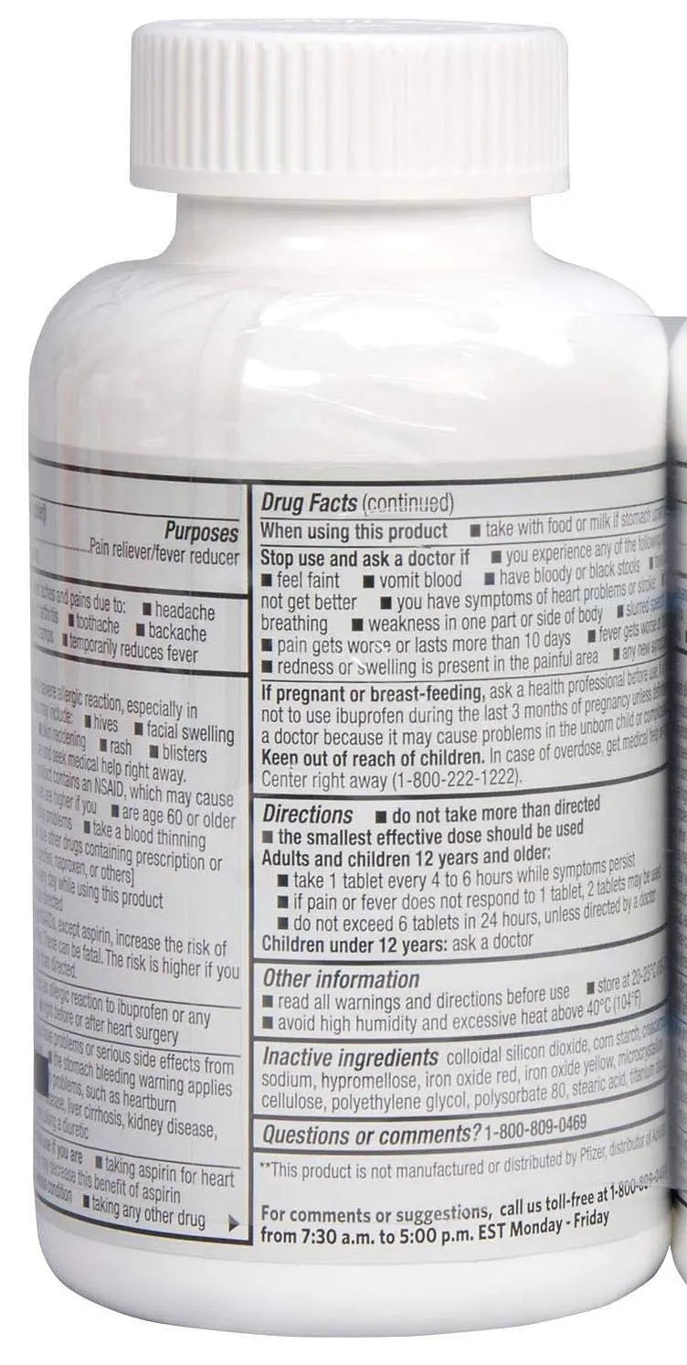 Member's Mark Ibuprofen Coated Tablets 200mg Pain Reliever Fever Reducer, 1 Bottle, 600 Tablets - TrustMedUSA