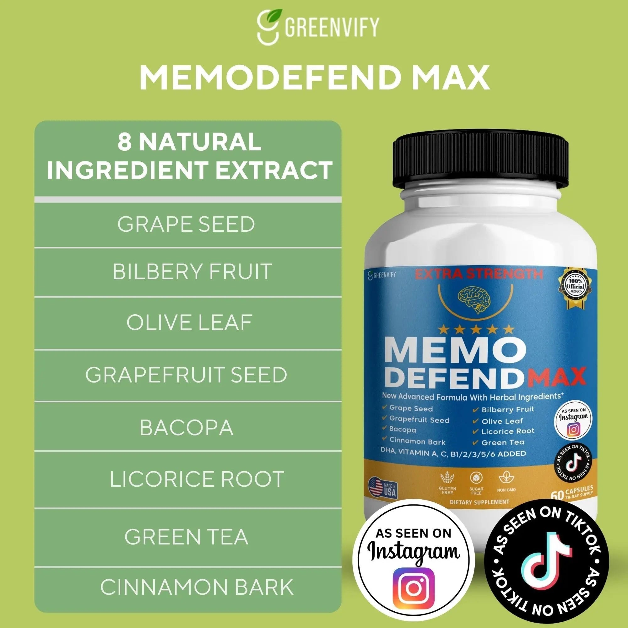 Memo Defend Max Memory Support Supplement, 60 Capsules, with Vitamins A C D E B Complex, DHA, Bacopa, Grapefruit Seed (1) - TrustMedUSA