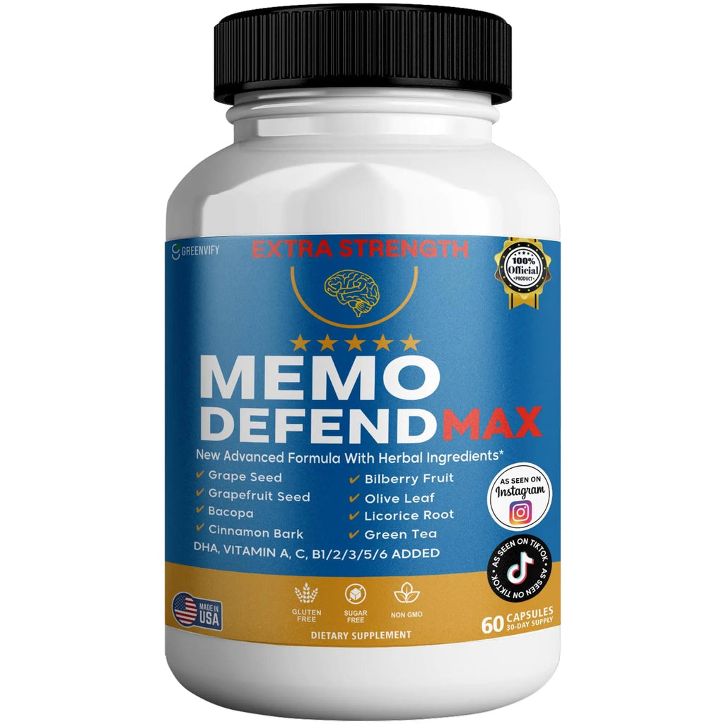 Memo Defend Max Memory Support Supplement, 60 Capsules, with Vitamins A C D E B Complex, DHA, Bacopa, Grapefruit Seed (1) - TrustMedUSA