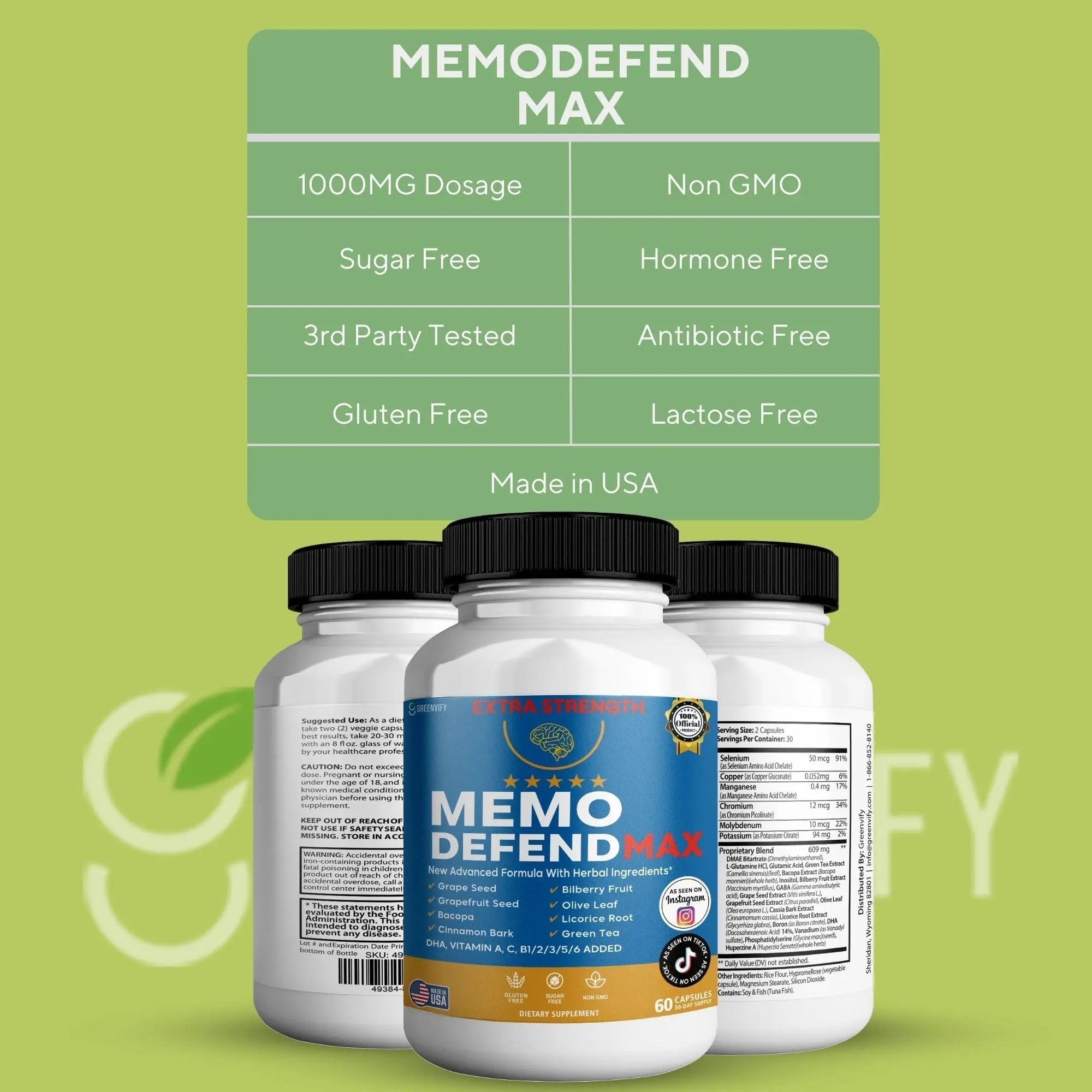 Memo Defend Max Memory Support Supplement, 60 Capsules, with Vitamins A C D E B Complex, DHA, Bacopa, Grapefruit Seed (1) - TrustMedUSA