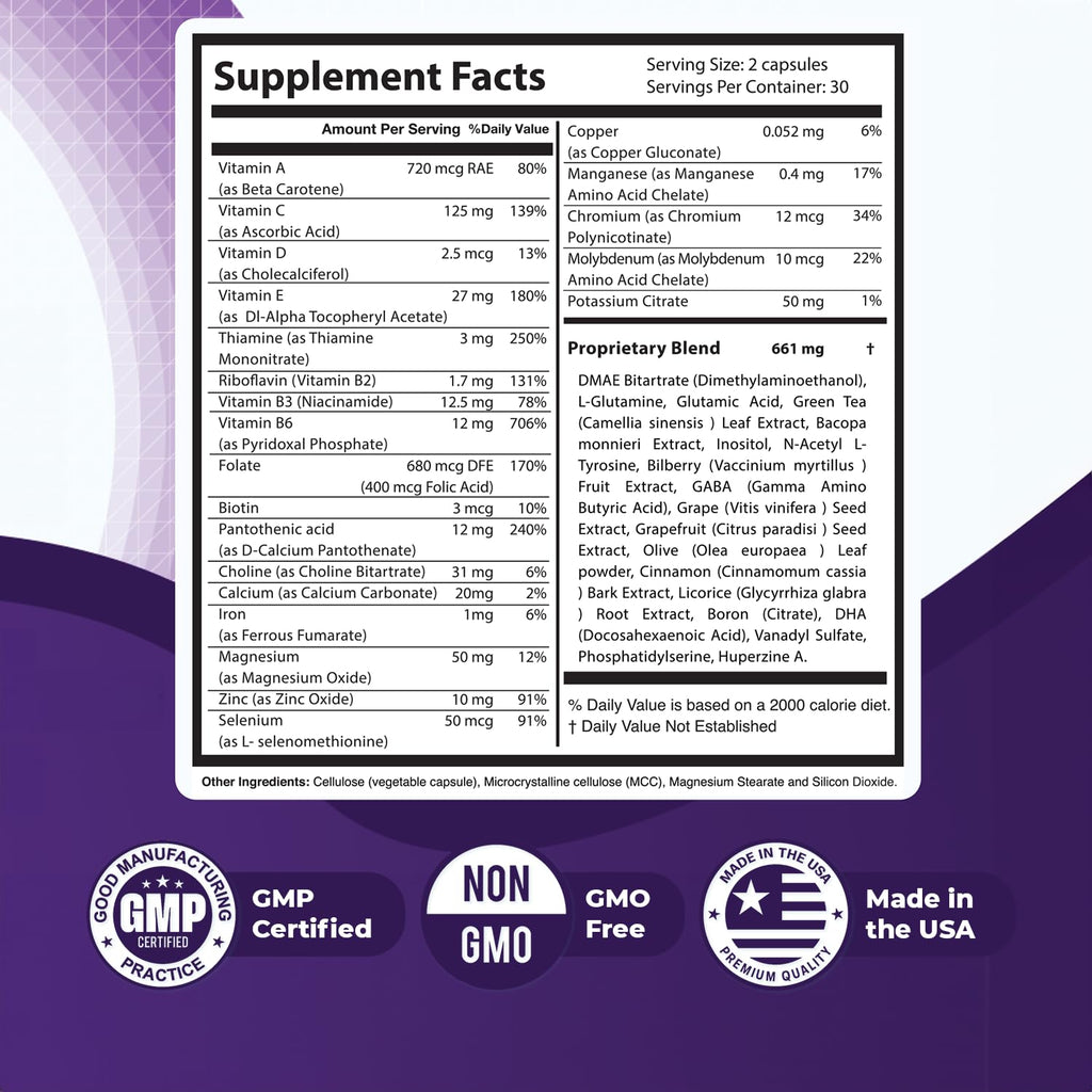 Memopezil – Daily Supplement with Vitamins A,B, C,D,E, Minerals & Botanical Extracts – Clean, Stimulant-Free Formula – GMP-Certified, Non-GMO, Made in USA - 60 Capsules, 30 Servings, 1 Month Supply - TrustMedUSA