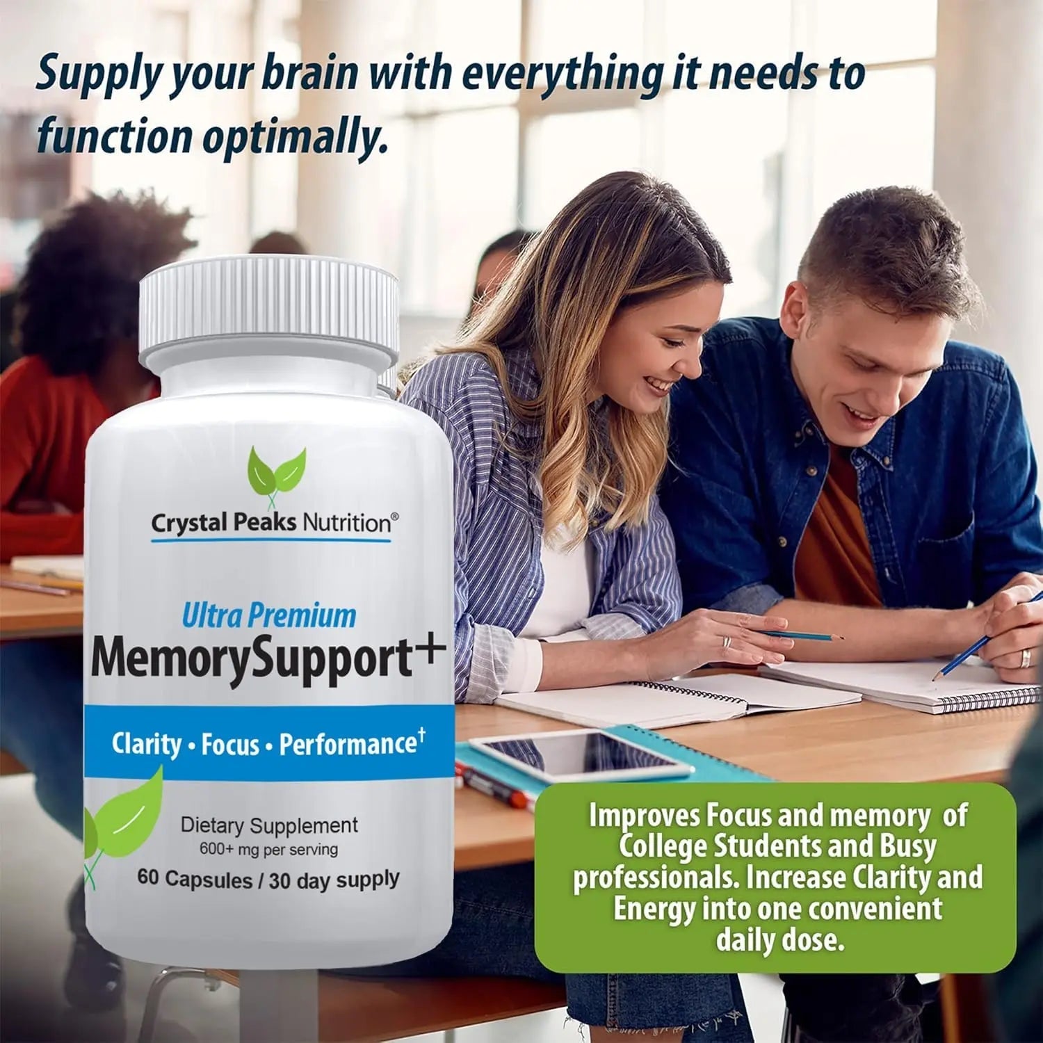Memory Boost + Brain Support Supplement – Nootropic for Focus, Concentration, Memory. Enhanced Energy, Recall and Alertness - 60 Capsules/30-day Supply. - TrustMedUSA