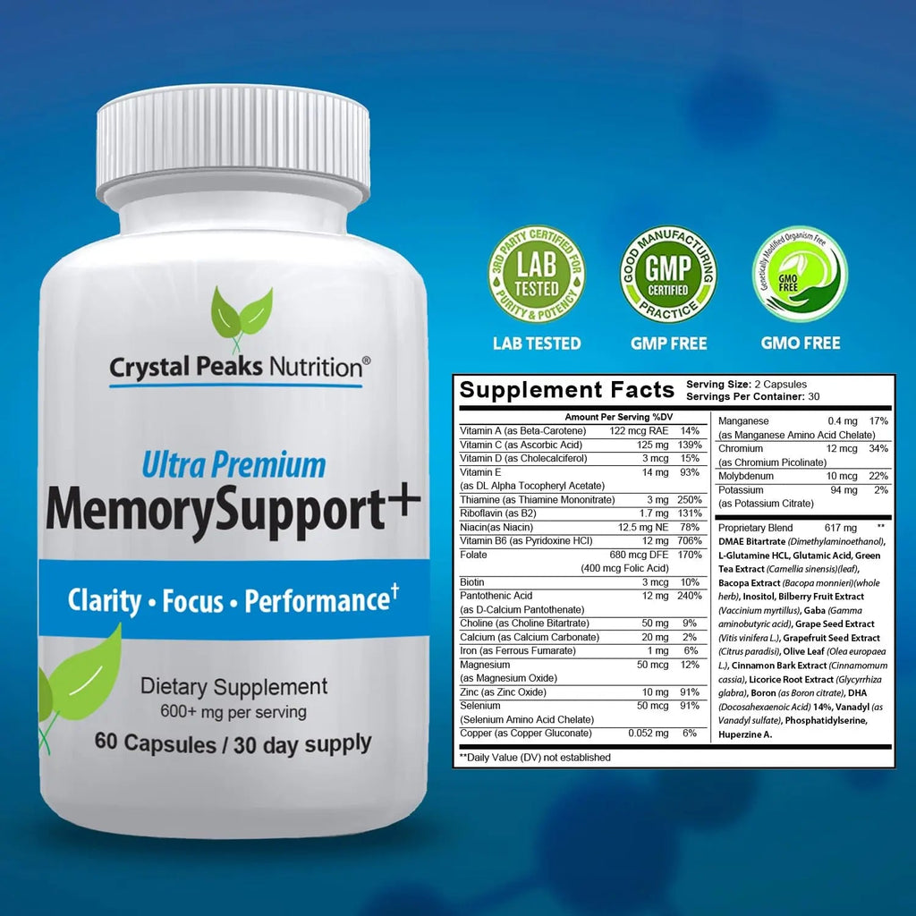 Memory Boost + Brain Support Supplement – Nootropic for Focus, Concentration, Memory. Enhanced Energy, Recall and Alertness - 60 Capsules/30-day Supply. - TrustMedUSA