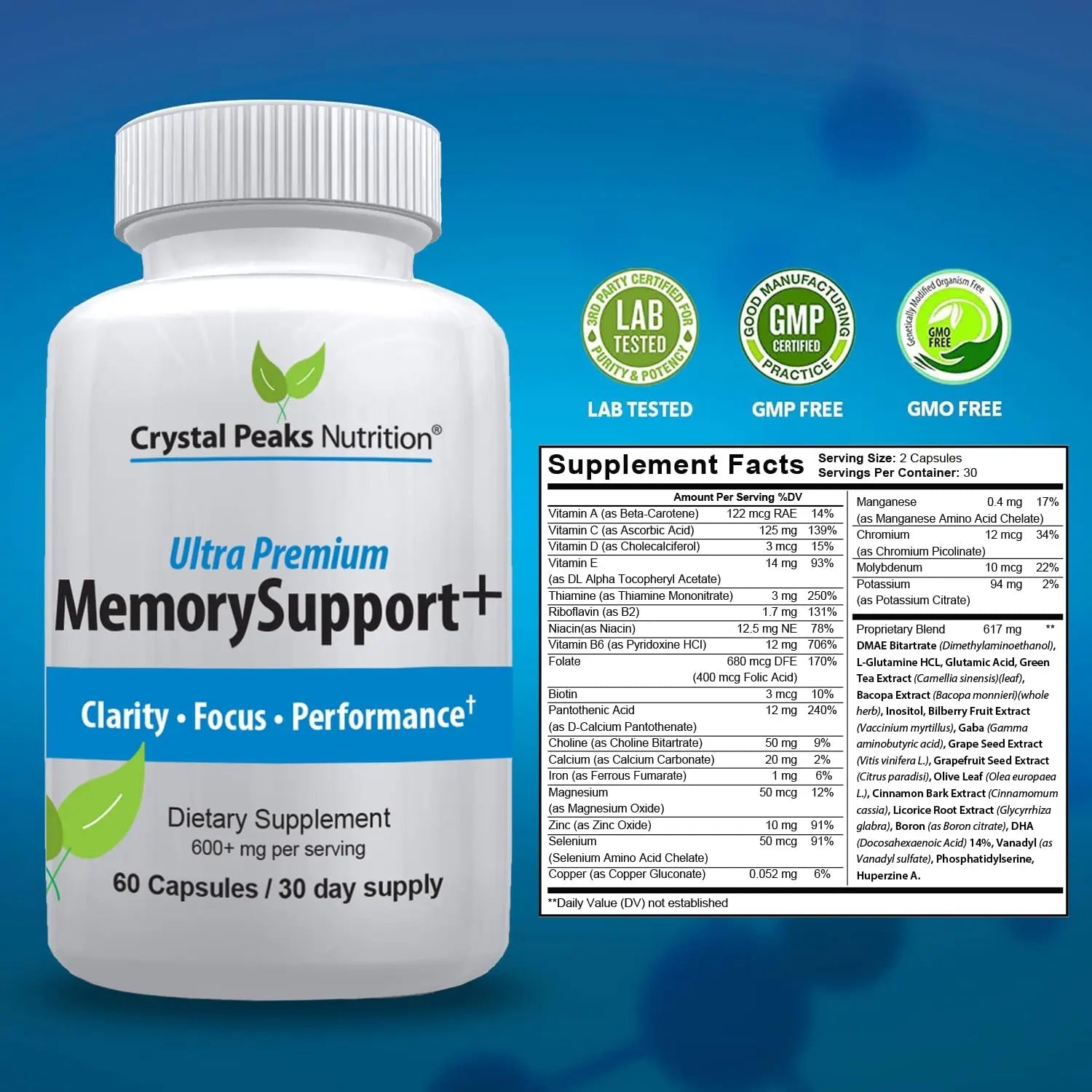 Memory Boost + Brain Support Supplement – Nootropic for Focus, Concentration, Memory. Enhanced Energy, Recall and Alertness - 60 Capsules/30-day Supply. - TrustMedUSA