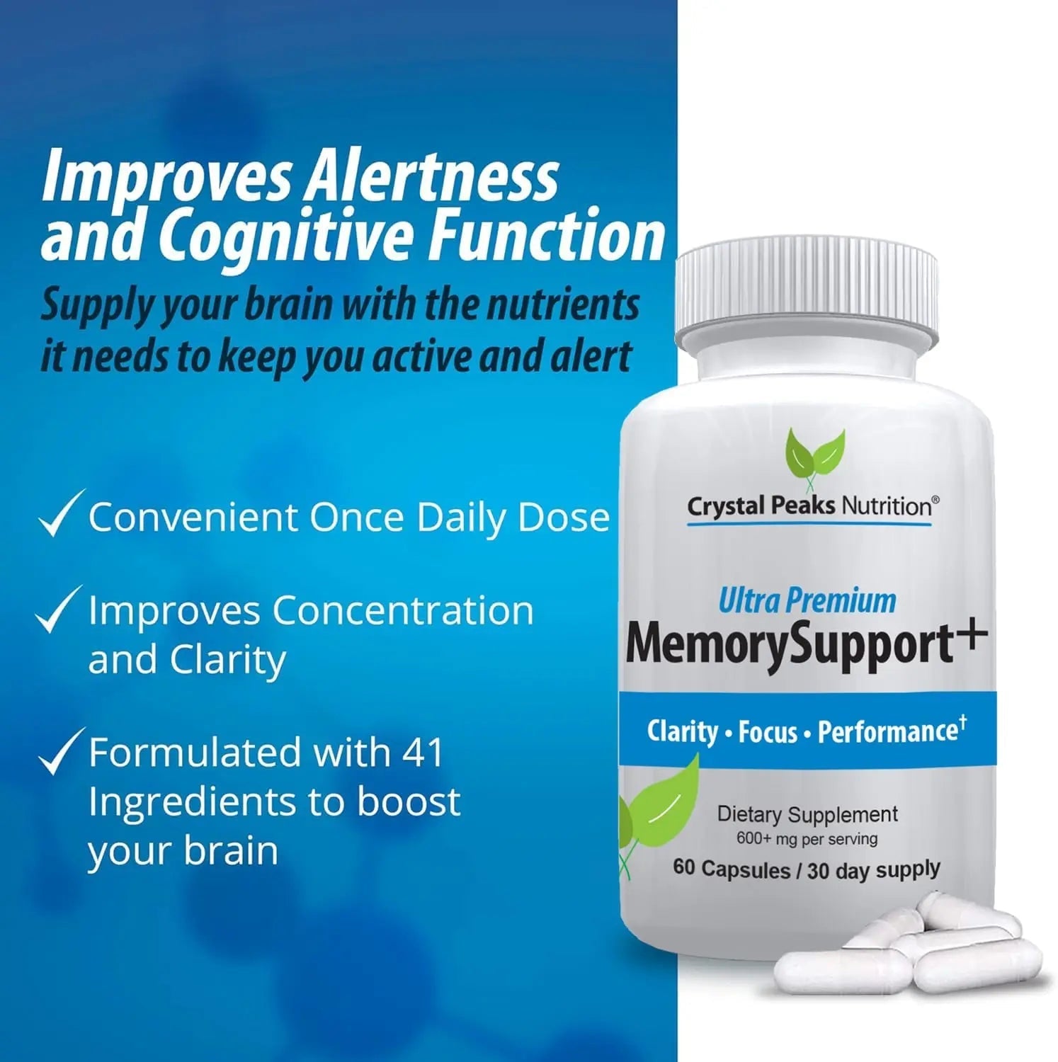 Memory Boost + Brain Support Supplement – Nootropic for Focus, Concentration, Memory. Enhanced Energy, Recall and Alertness - 60 Capsules/30-day Supply. - TrustMedUSA
