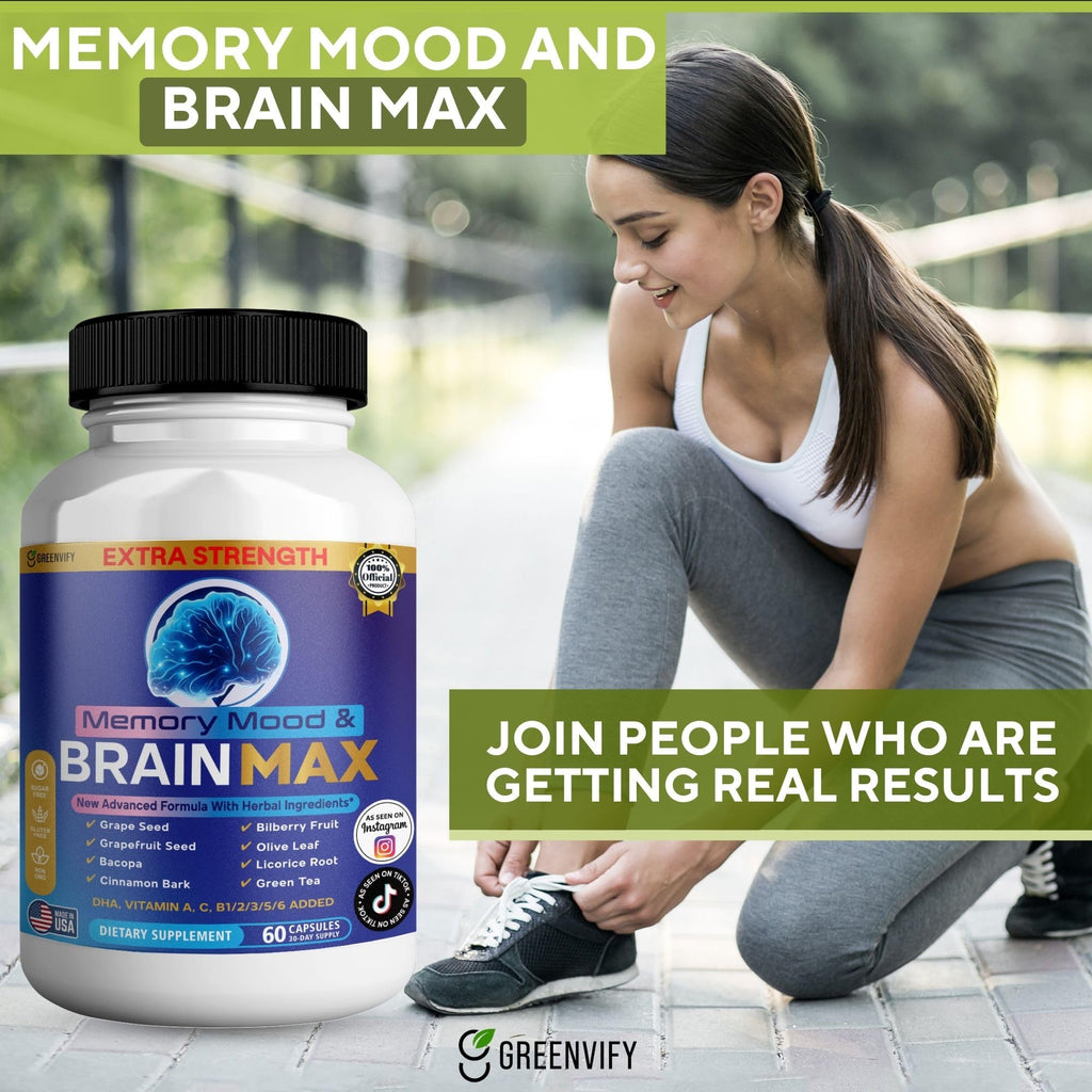 Memory, Mood & Brain Max Extra Strength Supplement with Herbal Ingredients, 60 Capsules, DHA, Vitamins, Bacopa, Green Tea (1) - TrustMedUSA