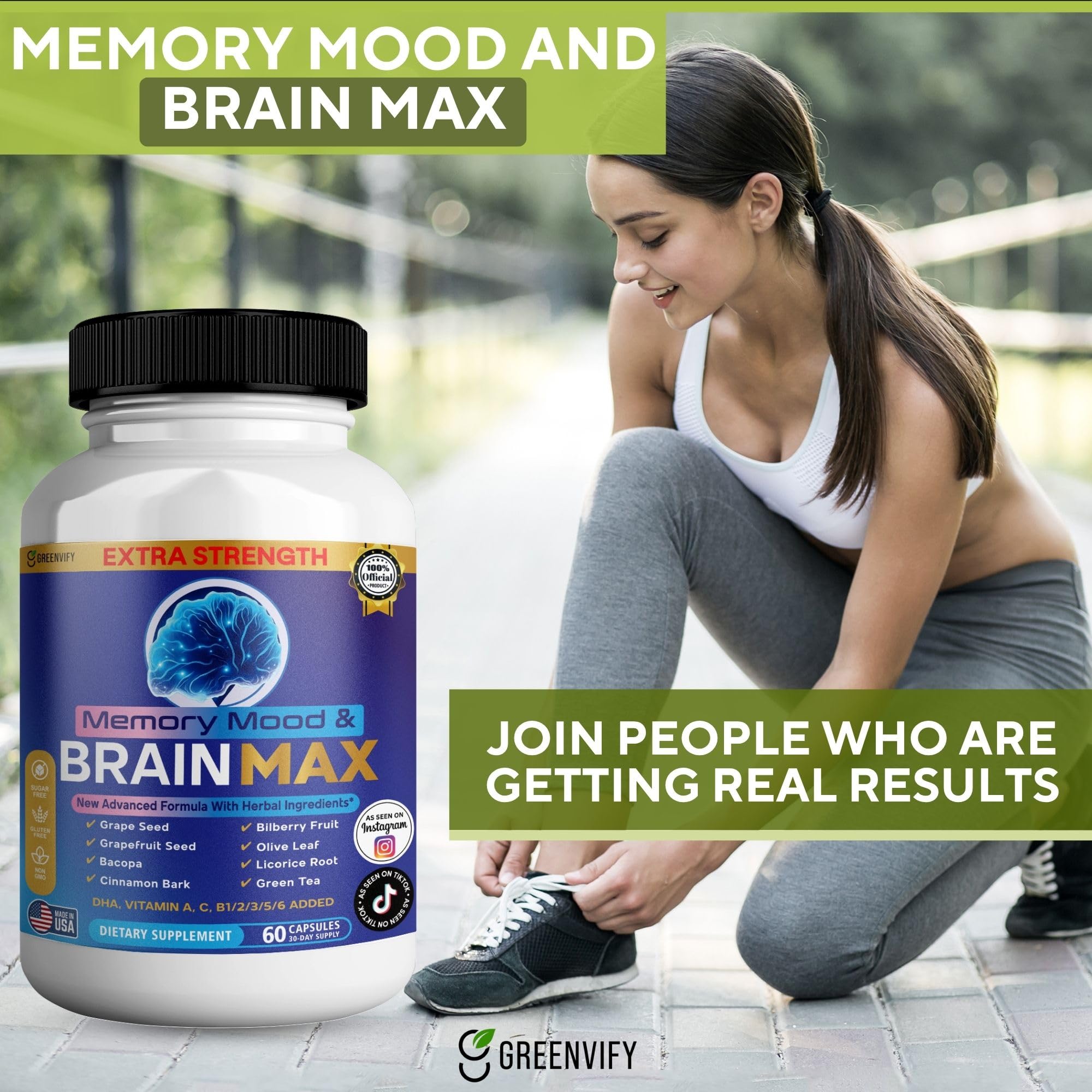 Memory, Mood & Brain Max Extra Strength Supplement with Herbal Ingredients, 60 Capsules, DHA, Vitamins, Bacopa, Green Tea (1) - TrustMedUSA