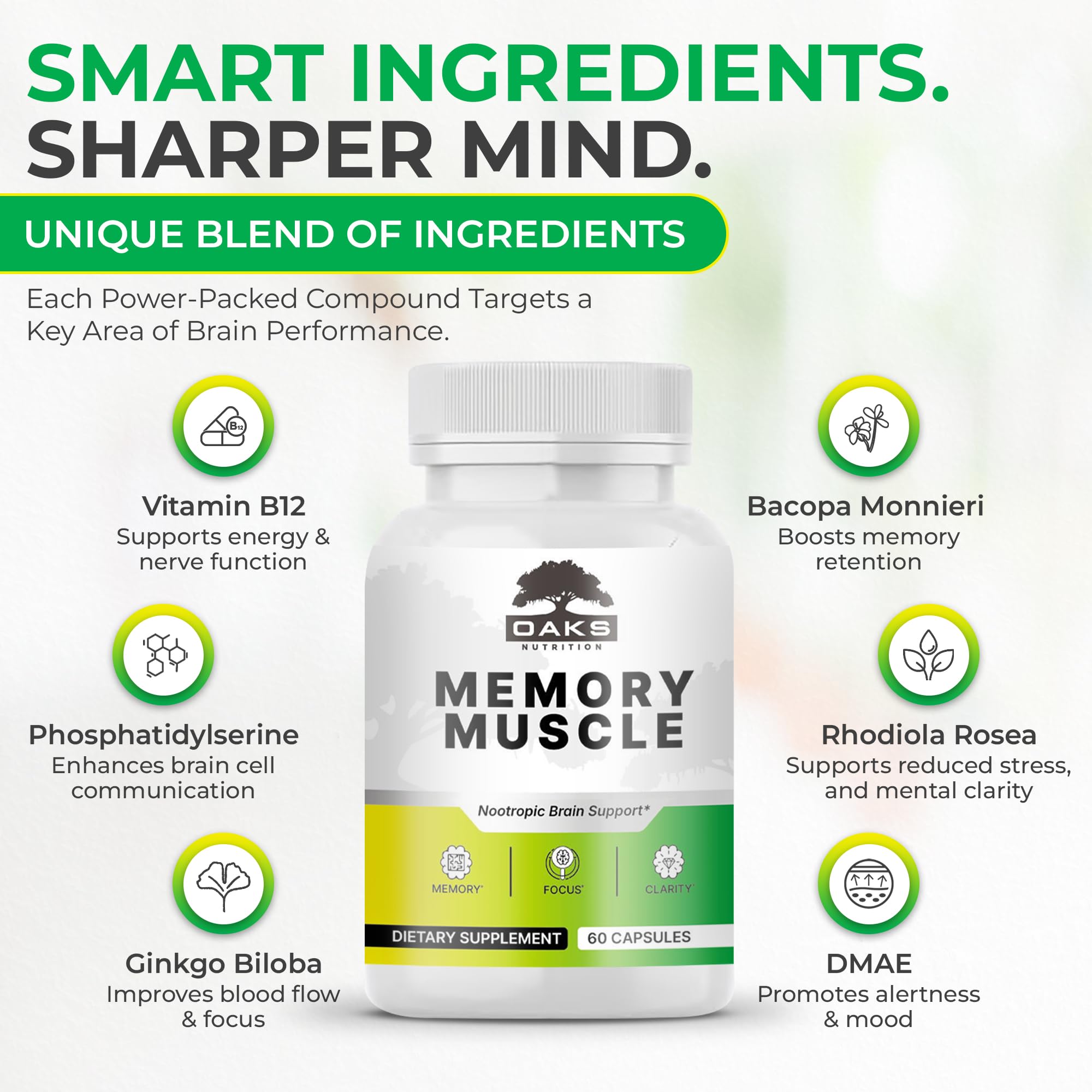 Memory Muscle – Advanced Nootropic Brain Supplement with Vitamin B12, Bacopa Monnieri & DMAE for Focus, Memory, Mental Clarity & Clean Energy – Premium Cognitive Support Formula - TrustMedUSA