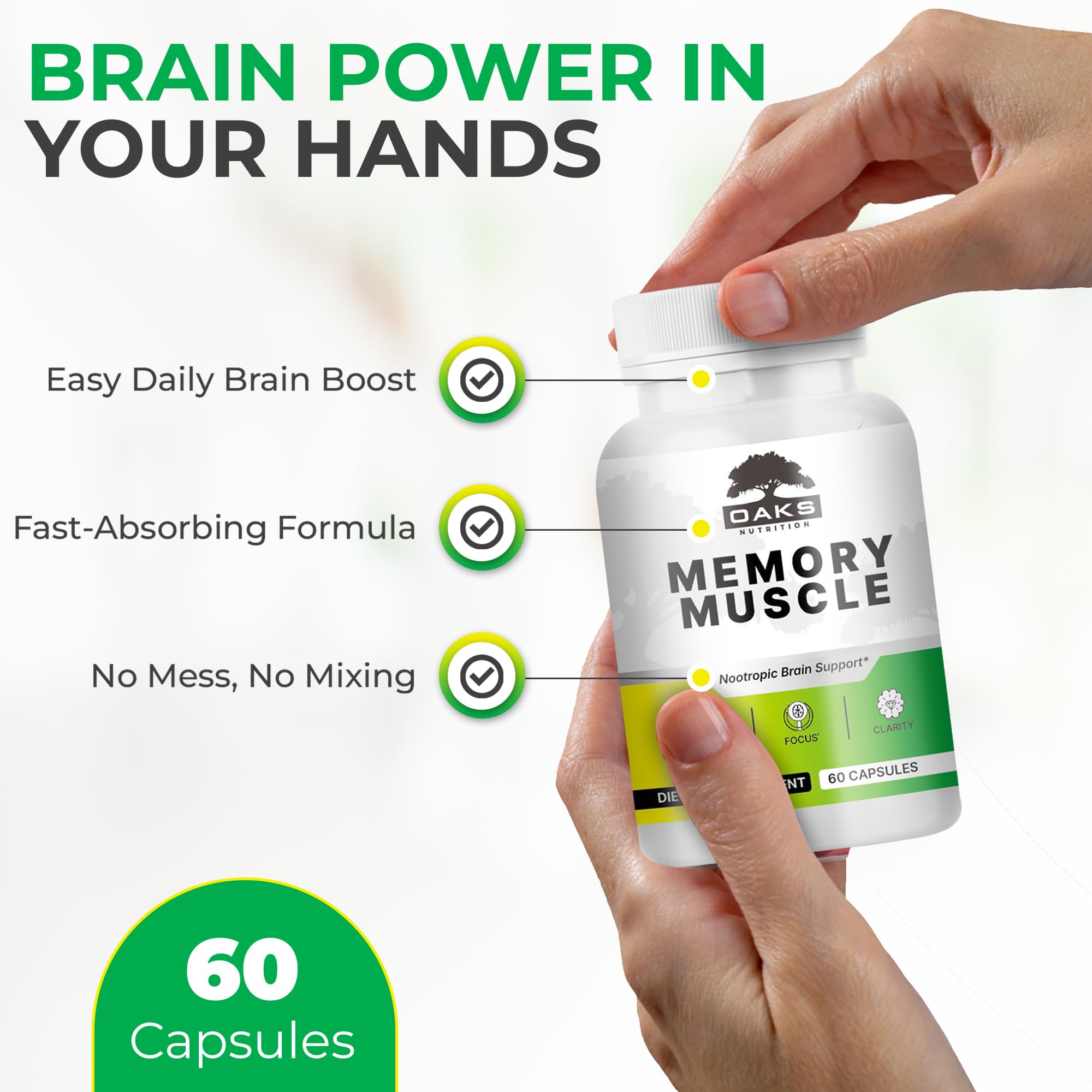 Memory Muscle – Advanced Nootropic Brain Supplement with Vitamin B12, Bacopa Monnieri & DMAE for Focus, Memory, Mental Clarity & Clean Energy – Premium Cognitive Support Formula - TrustMedUSA
