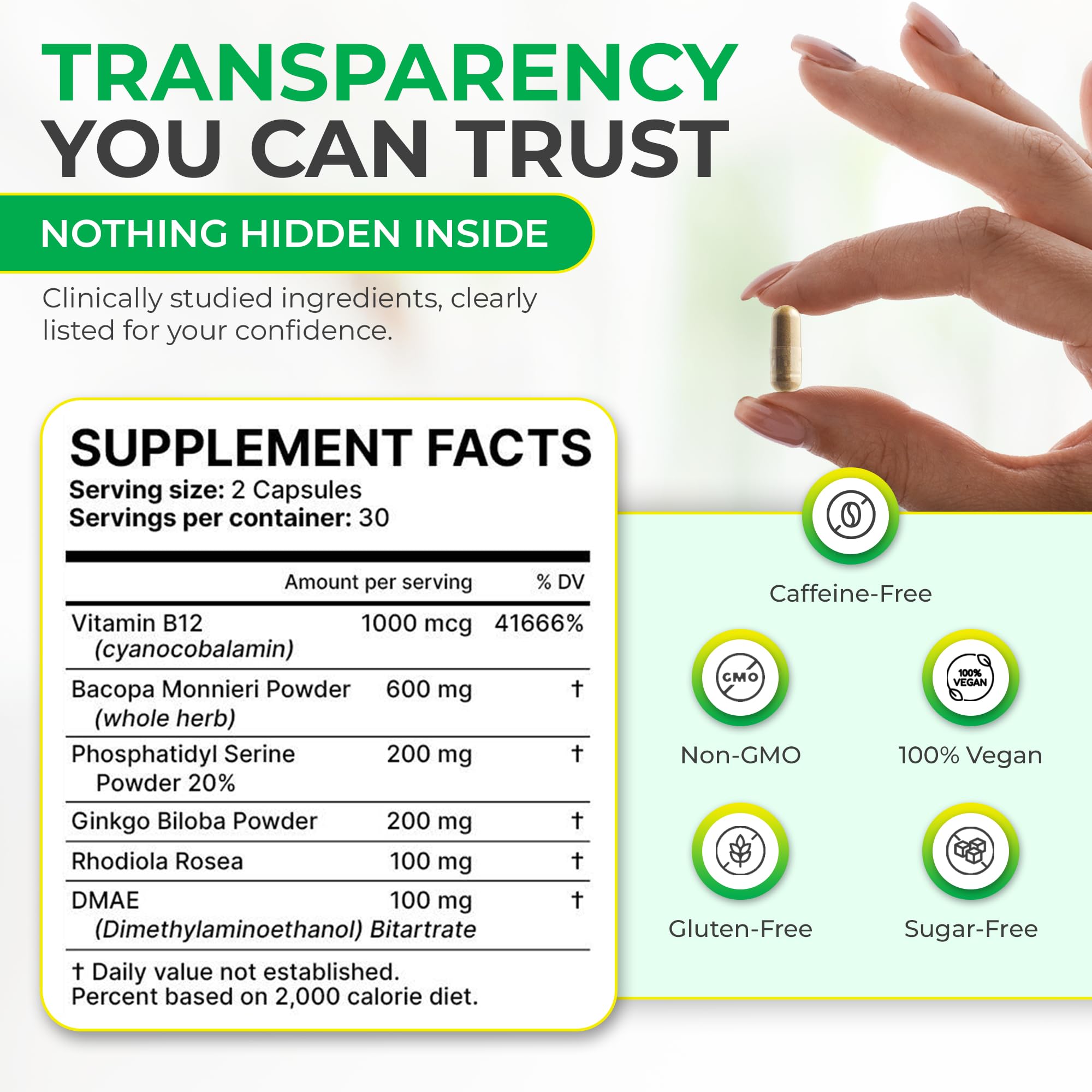 Memory Muscle – Advanced Nootropic Brain Supplement with Vitamin B12, Bacopa Monnieri & DMAE for Focus, Memory, Mental Clarity & Clean Energy – Premium Cognitive Support Formula - TrustMedUSA