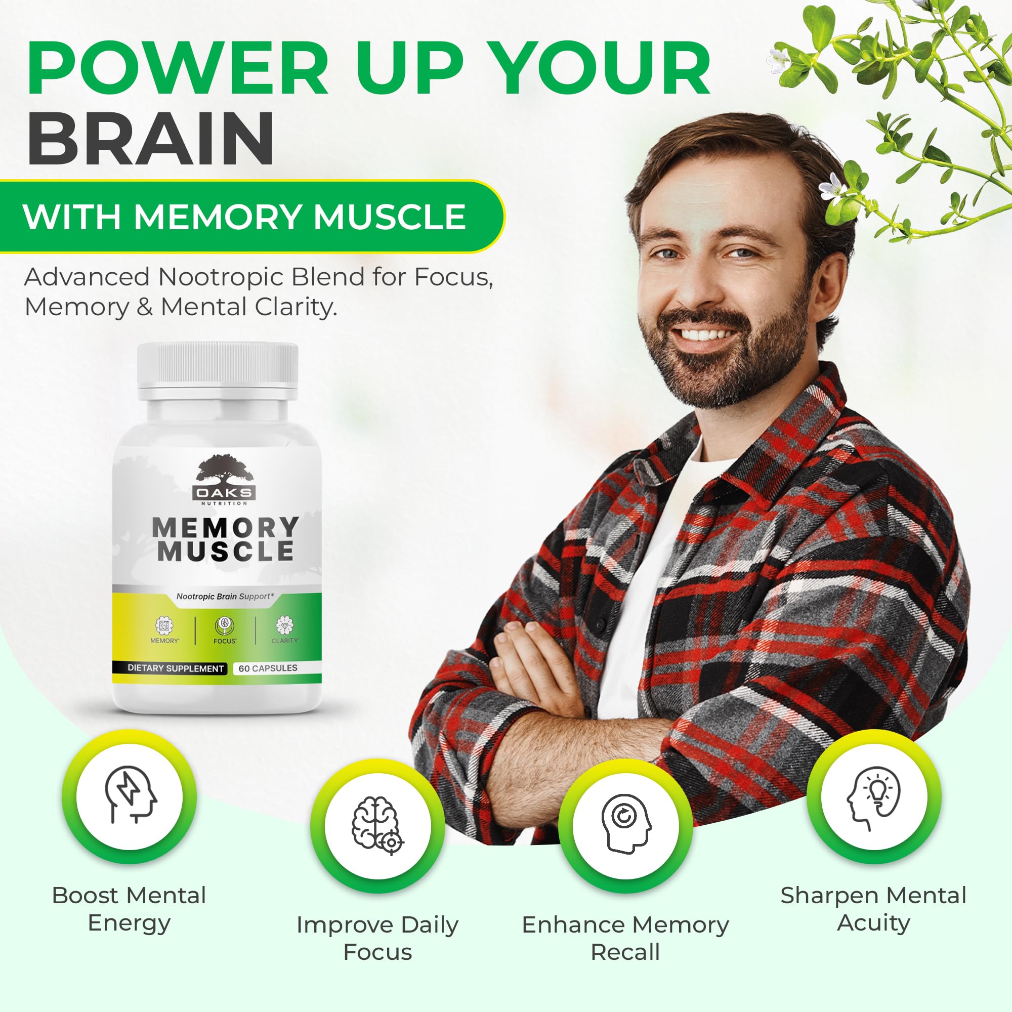 Memory Muscle – Advanced Nootropic Brain Supplement with Vitamin B12, Bacopa Monnieri & DMAE for Focus, Memory, Mental Clarity & Clean Energy – Premium Cognitive Support Formula - TrustMedUSA