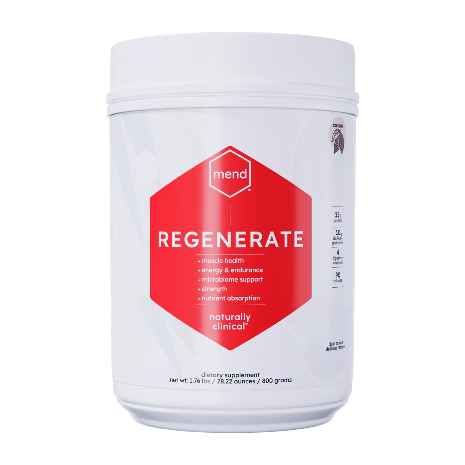 MEND Regenerate, Post Workout Recovery, Immune Support, and Sports Nutrition Supplement for Men and Women - Natural, Gluten Free, and Non-GMO - Cocoa Protein Powder, 20 Servings - TrustMedUSA